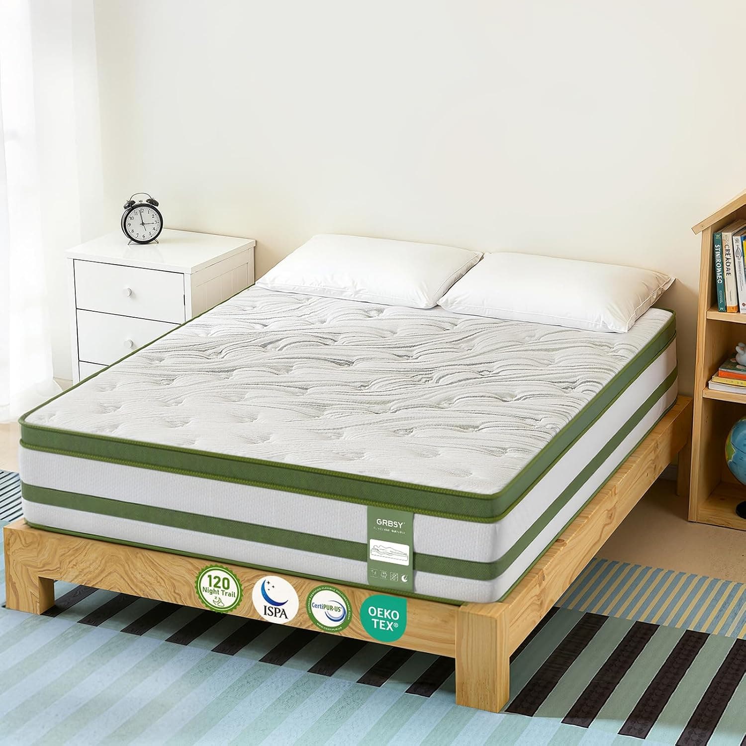 Colchón 140x190 cm, Híbrido 25 cm, Muelles Ensacados Reforzados 7 Zonas, Viscoelástica y Espuma Transpirable, Firmeza Media, Bordes Reforzados e Independencia de Lechos, Oeko-Tex y CertiPUR-US
