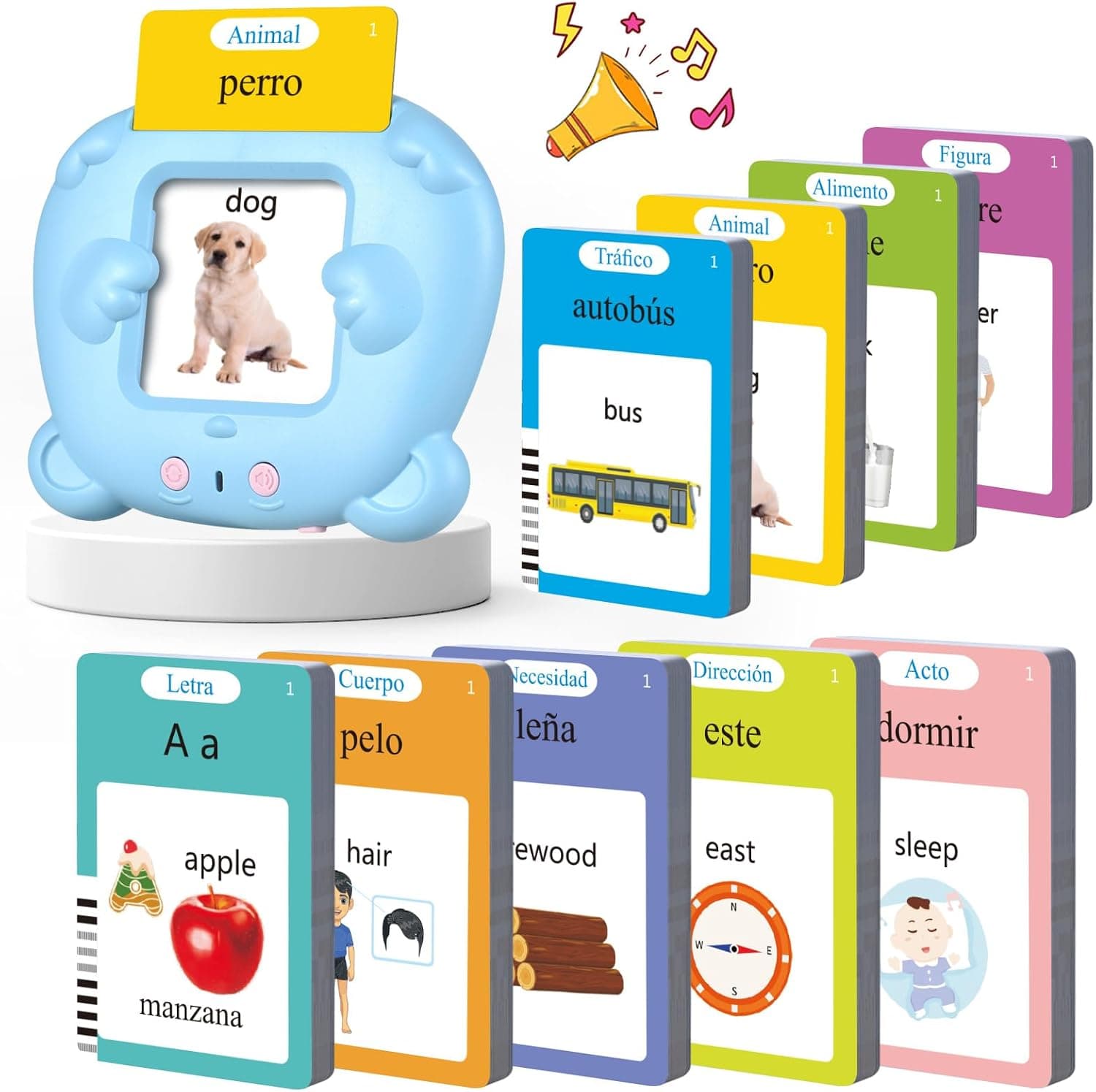 Tarjetas Flash Parlantes Español de Juguetes Niños para 3+ Años(Azul)