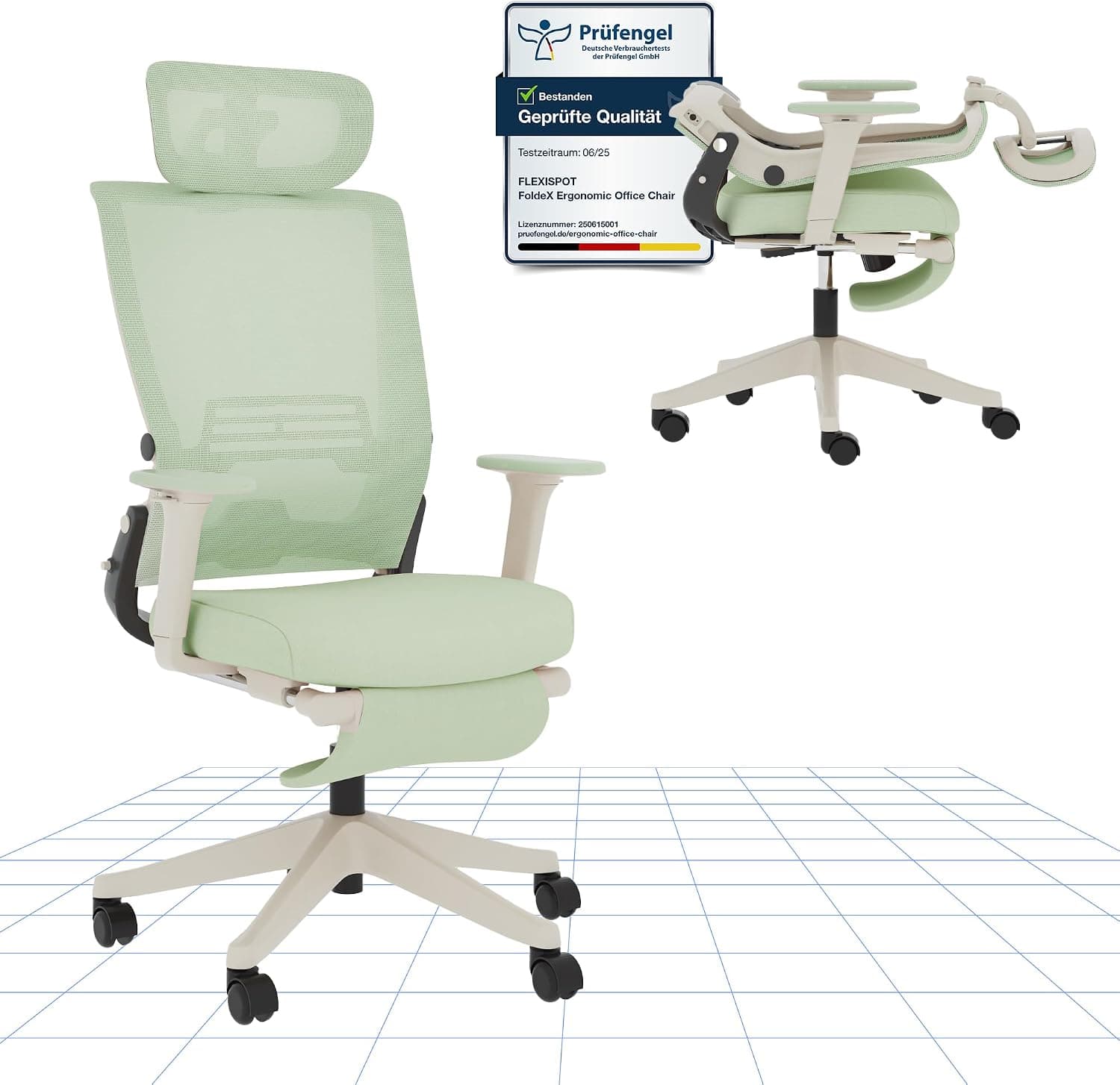 FLEXISPOT Silla de Oficina Ergonómica, Silla de Oficina Plegable con Apoyo Lumbar, Reposabrazos Regulables en Altura, Reposacabezas 2D, Silla de Escritorio de Malla para Oficina Casa-Ivy