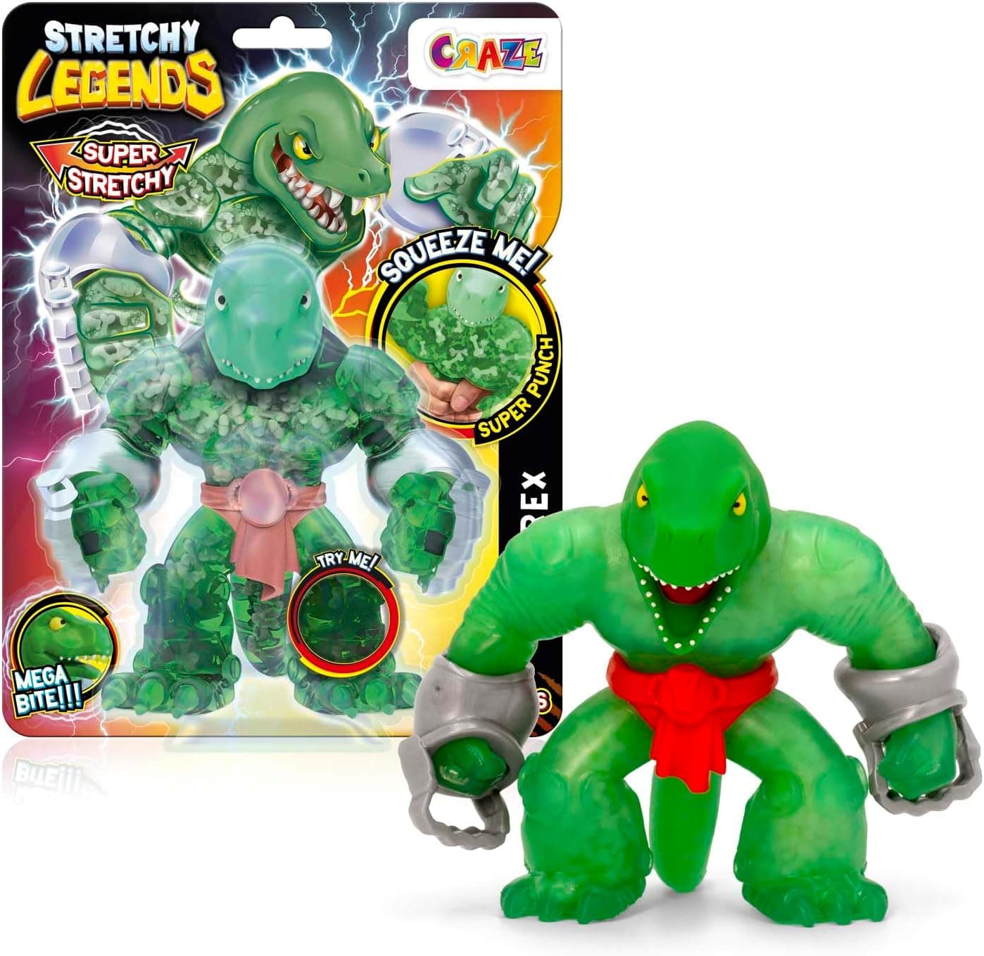 CRAZE Legends Stretchy Megarex - Figuras de acción elásticas para niños, Figuras elásticas de superhéroes para coleccionar con Relleno de moco