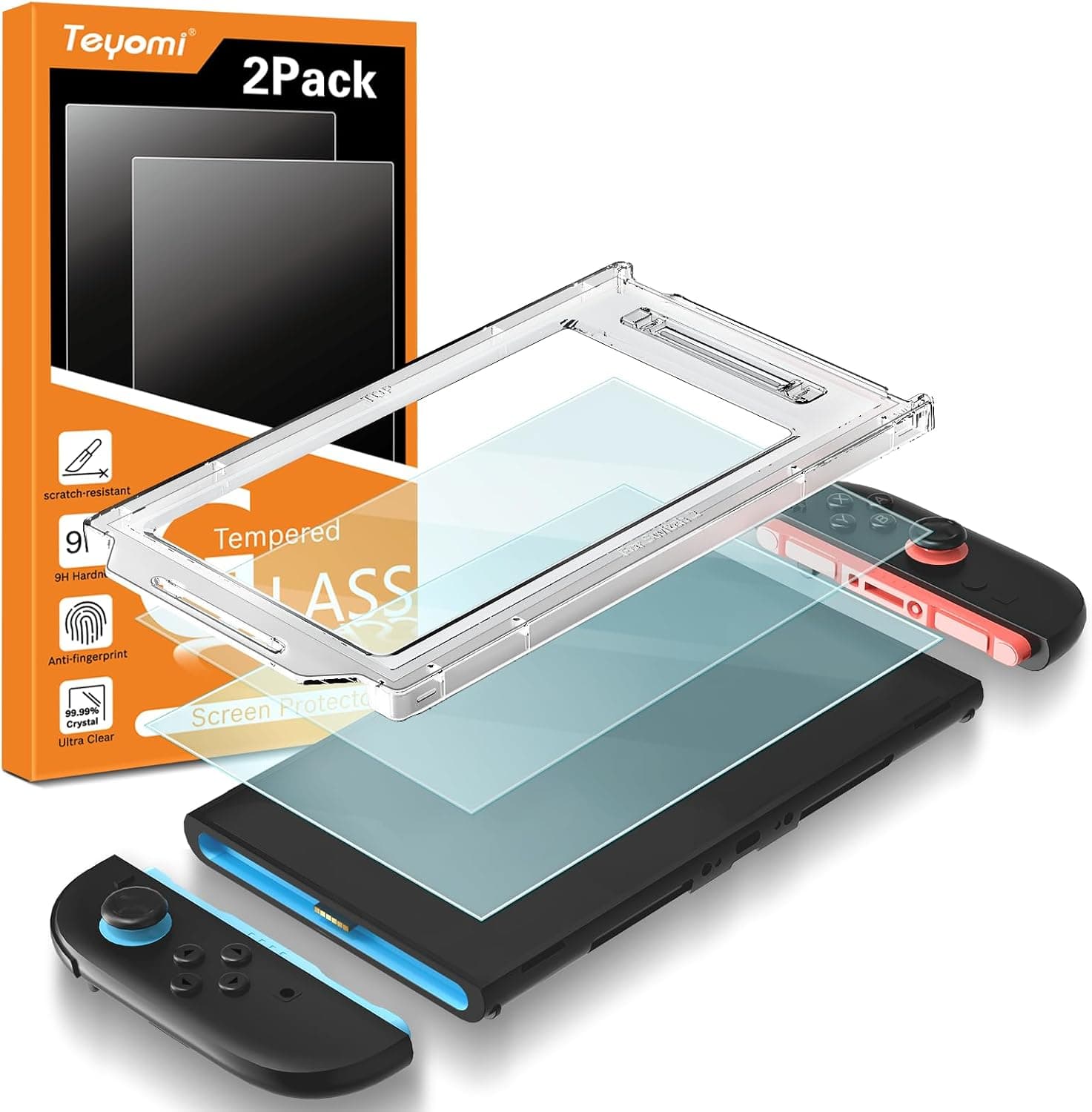 Teyomi 2 Pieza Protector de pantalla compatible con Nintendo Switch 2, vidrio templado para Nintendo Switch 2 de alineación automática, película protectora fácil de instalar,antiarañazos, Sin burbujas