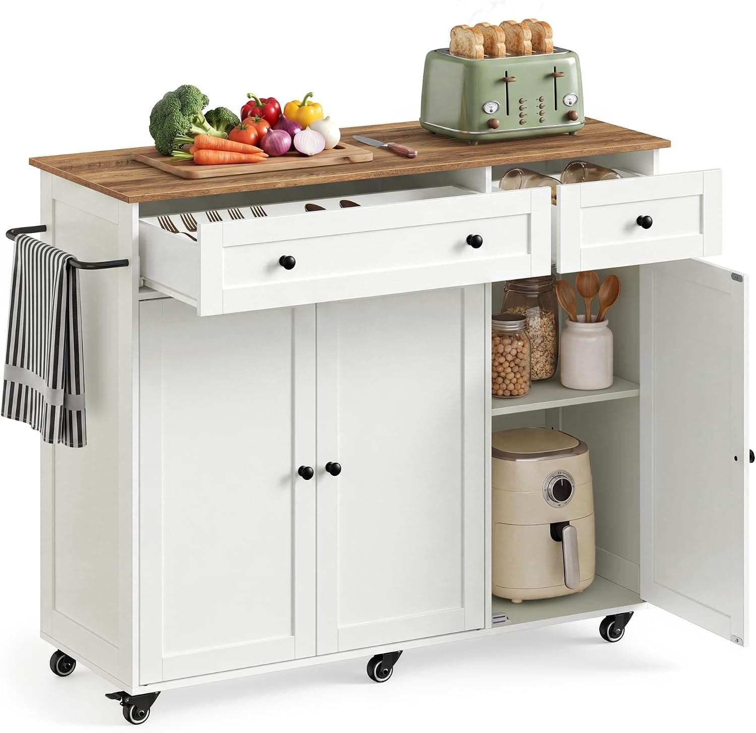 VASAGLE Iisla Cocina, Carrito con Ruedas, 106,8 x 40 x 89,2 cm