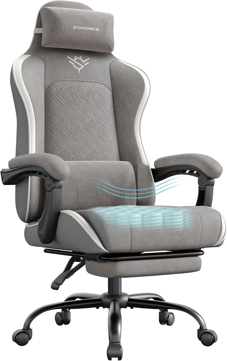 SONGMICS Silla Gaming Ergonómica, con Reposapiés y Soporte Lumbar