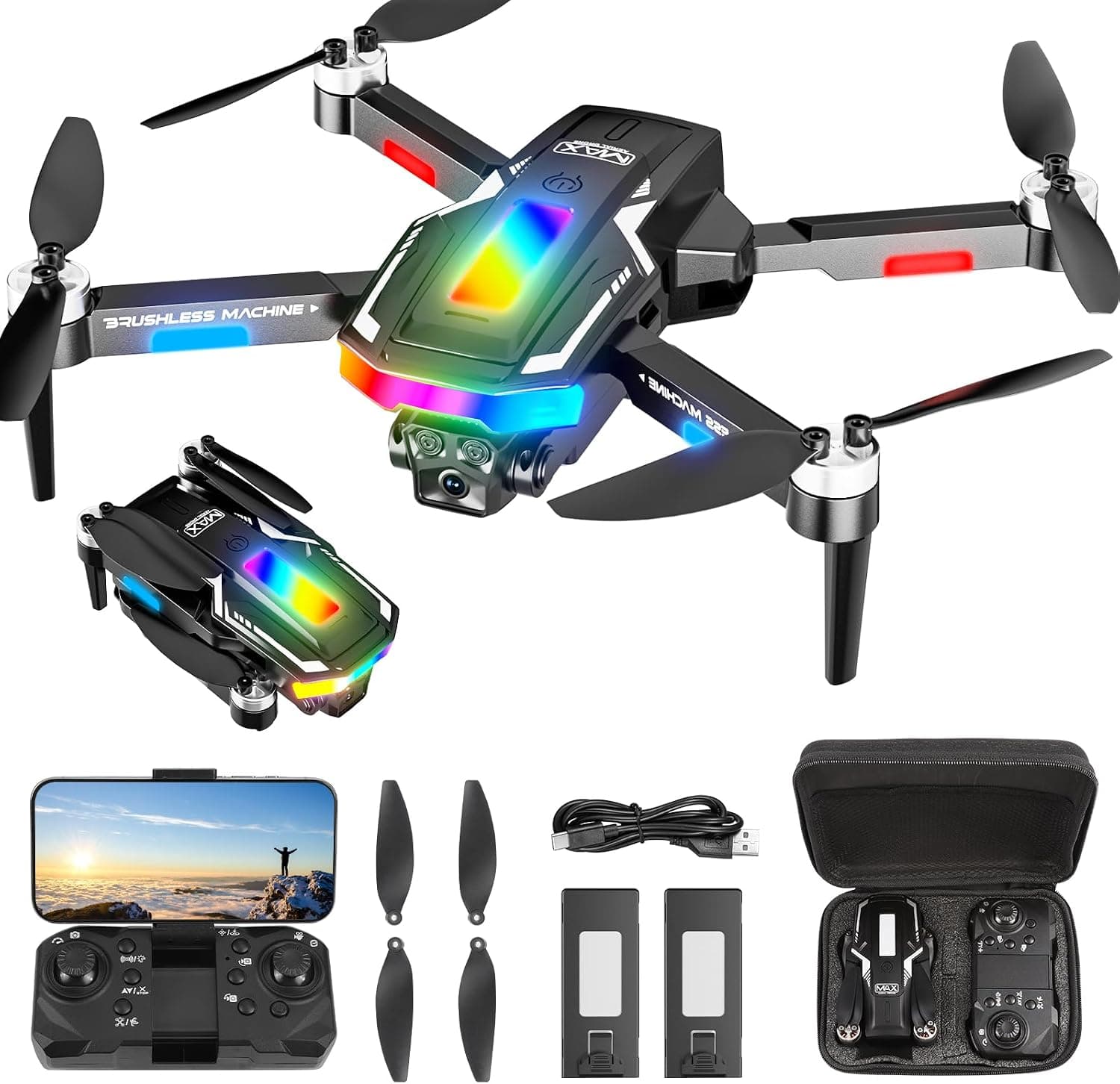 Dron con 2 Cámara 4K HD, Ambesty RC Quadcopter Drone Plegable para Principiantes, 90°Eléctrica ajustable FPV Dron con 2 Baterías y Bolsa Portátil, Juguetes para Niños y Niñas Regalos Navidad (Negro)