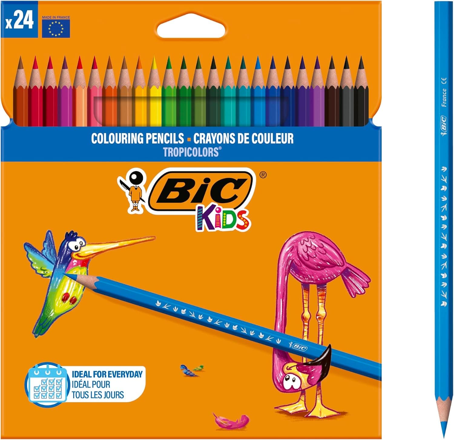 BIC Kids Lápices de Colores para Niños, Óptimo para material escolar,Tropicolors, Colores Surtidos, 2,9mm, Blíster de 24