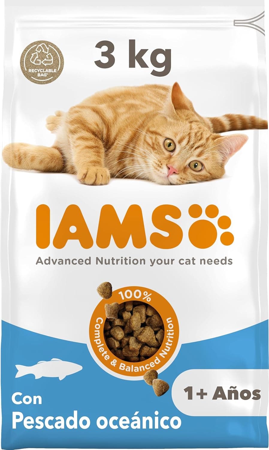 IAMS Alimento Seco para Gatos Adultos con Pescado oceánico, 3 kg
