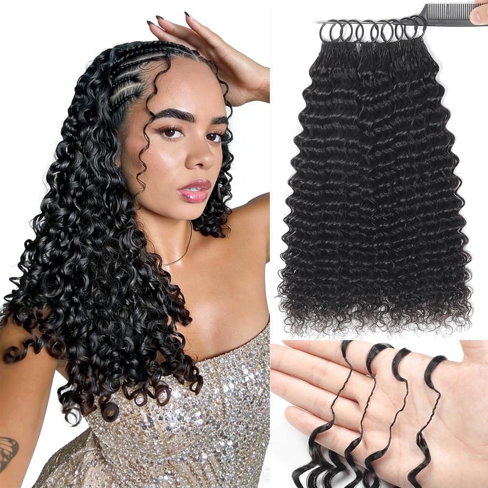 Renyarch Crochet Human Hair Bundles for Black Women 18 Pulgadas Deep Wave Crochet Hair 200g 160 Hebras Natural Black Wet and Wavy Invisible Curly Human Extensions