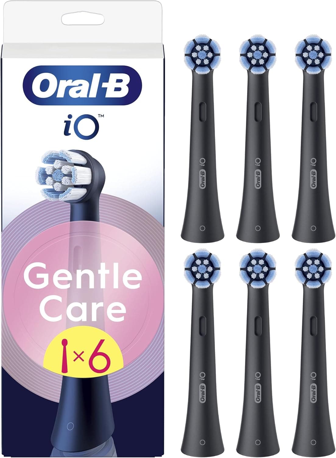 Oral-B iO Gentle Care Cabezales de Recambio Originales, Negro, Pack de 6