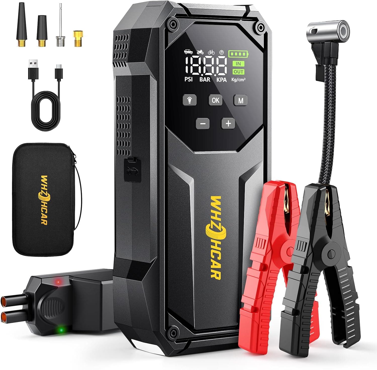 Arrancador de Coches 10000A 12V 26800mAh con Compresor 160 PSI LED 600LM