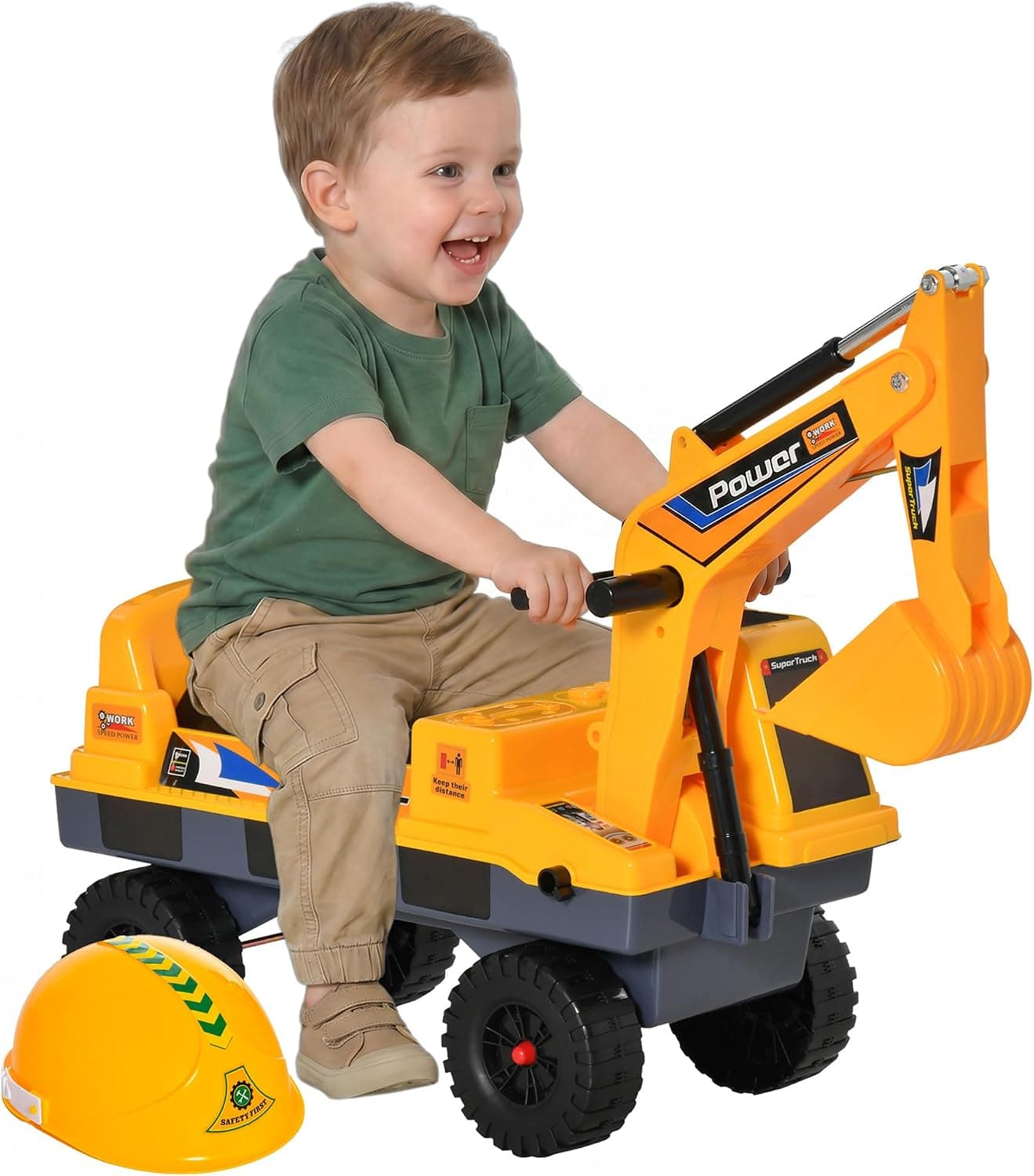 HOMCOM Tractor sin Pedales 2-3 Años Excavadora Pala 90x28x58 cm Amarillo