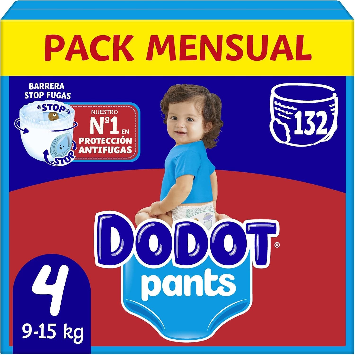 Dodot Bebé Pants Pañales, Talla 4, 9-15 kg, 132 Pañales, Pañal-Braguita con Ajuste 360° Anti-Fugas, Pack Mensual