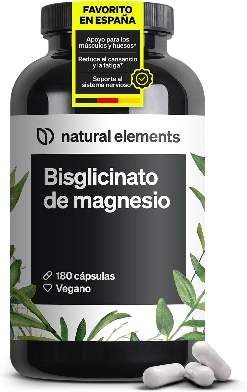 Glicinato de magnesio - 300 mg de magnesium elemental/dosis diaria - suministro para 2 meses con 180 cápsulas - magnesio quelado - inocuo para el estómago, vegano, de alta dosificación