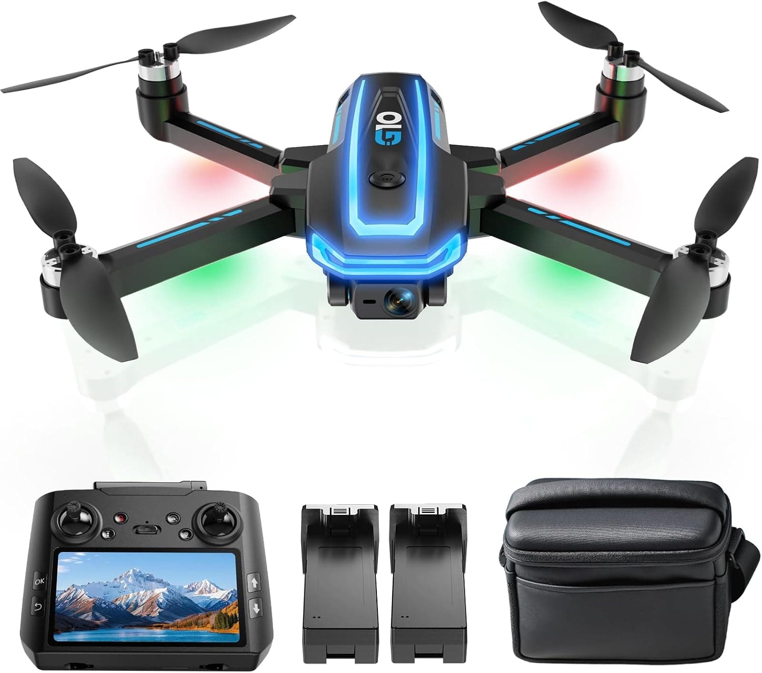 G10 GPS Drones con Cámara EIS 4k Adultos(control remoto pantalla)45 min tiempo vuelo,Max 600m/1968ft Transmisión, Auto-Retorno, Quadcopter que vuela siguiéndote, Motor sin Escobillas, ＜249 g, C0
