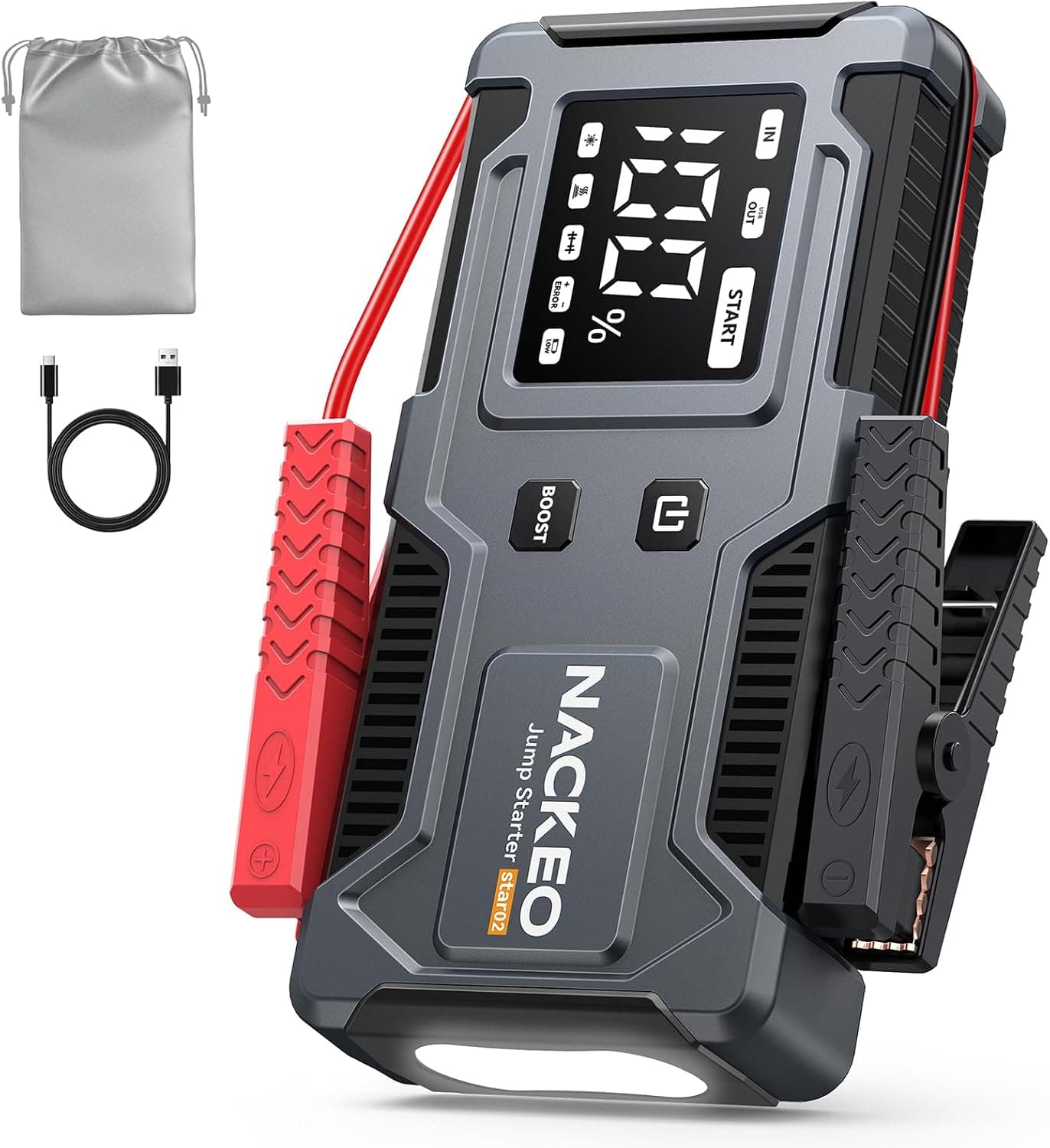 Arrancador de Coches 8000A, Arrancador de Baterías de Coches 12V (para 9.0L de Gasolina o 7.0L de Diésel) Jump Starter con Cables Integrados, Linter