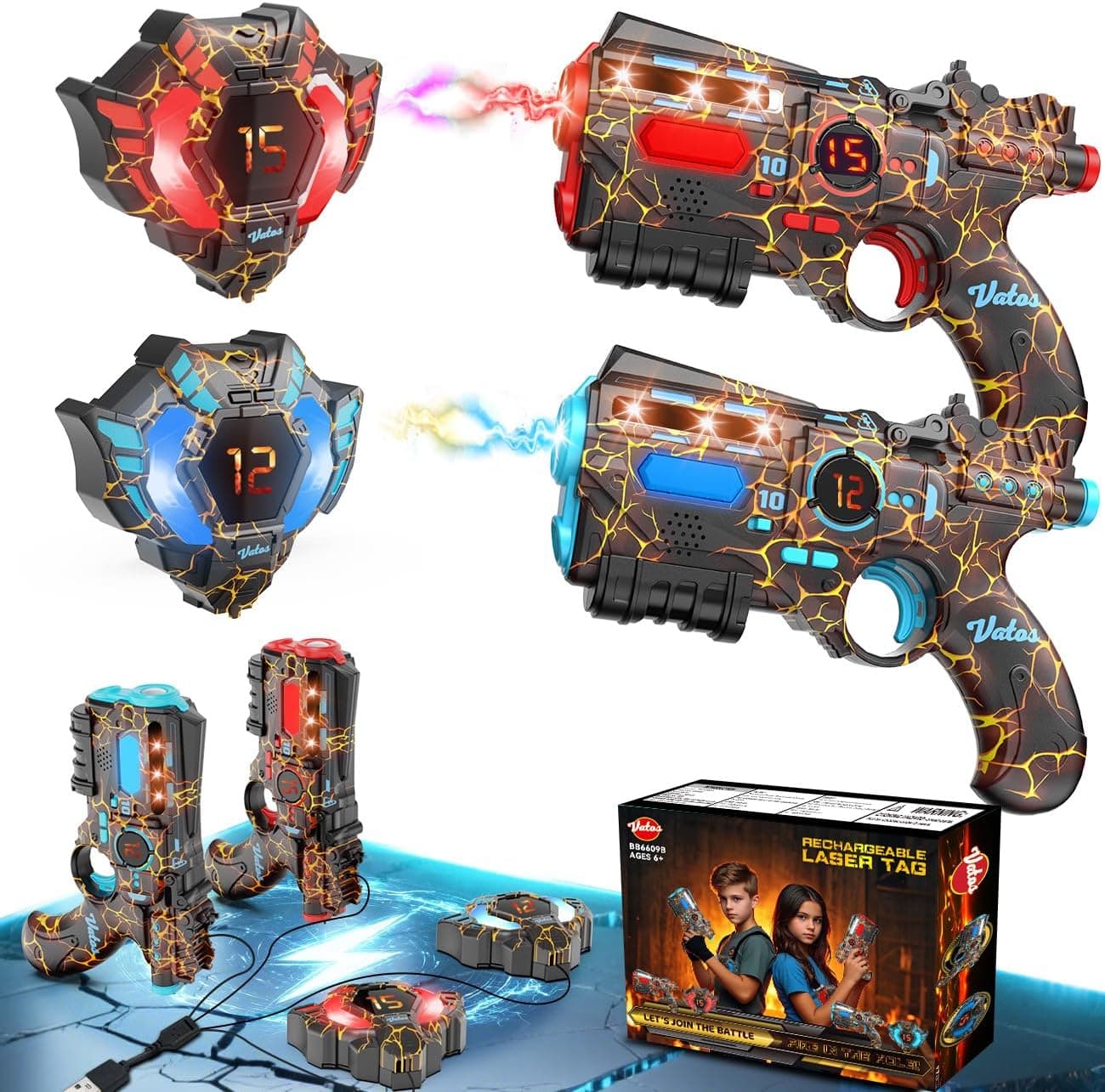 VATOS Recargable Laser Tag Set de 2 Jugadores - 2.4GHz Datos Totalmente Sync 2 Pistola y 2 Sensores Chaleco,Cool Cumpleaños Juguetes e Ideas Laser Tag Pistola para Niños Adolescentes Adultos