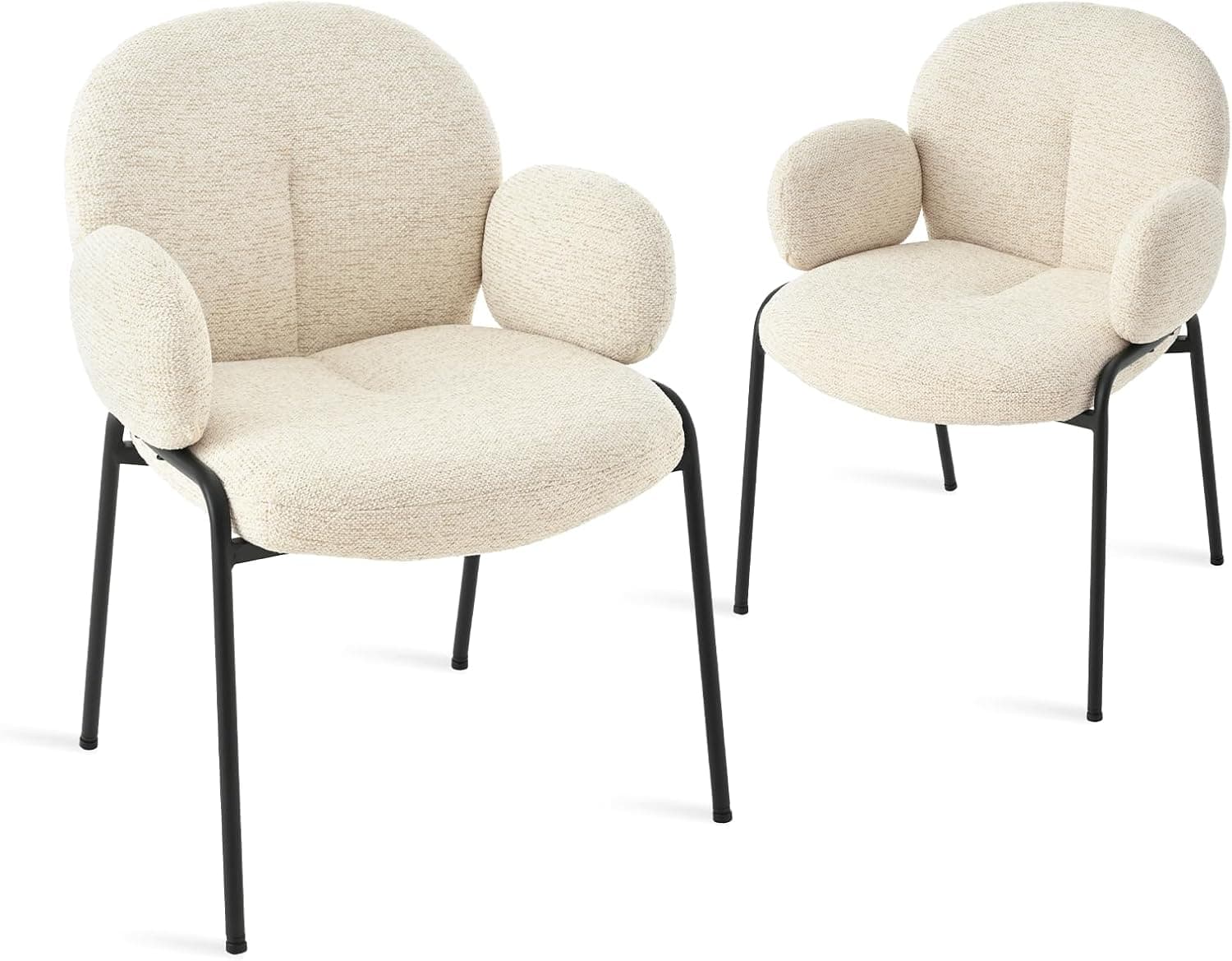 Juego de 2 sillas de Comedor con reposabrazos, Respaldo Alto, Estructura metálica, Patas Ajustables, Modernas y Acolchadas, Ideales para salón, Comedor o Dormitorio.Tela Texturizada,Beige