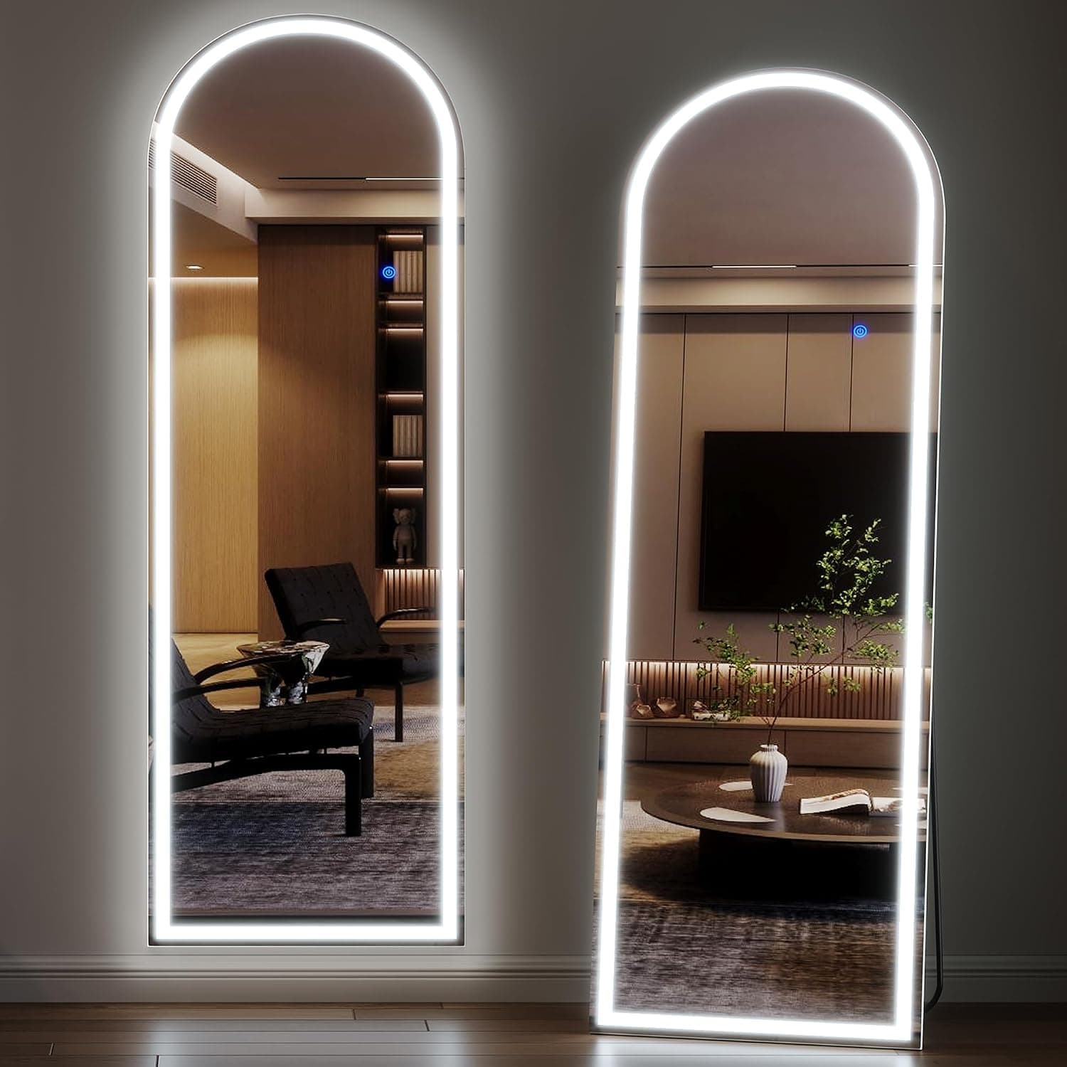 ZKIODV Espejo Arqueado 160 × 50 cm, Espejo de Cuerpo Entero 3 Luces LED, Espejos de Pie con Soporte, Grande Espejos Led Pared para Habitacion, Salón, Pasillo, Mirror LED Wall (Blanco Arco)
