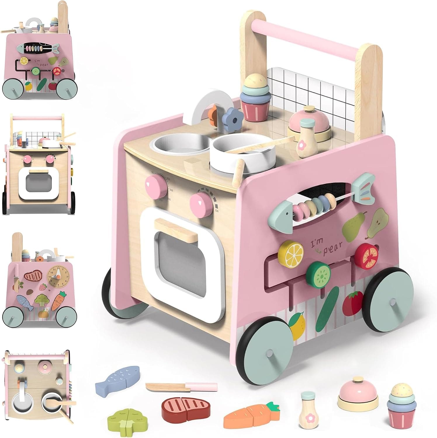 VITONIS Andador Madera Bebé, Andadores para Bebes con Juguetes Montessori, Caminador Bebé, 8 Actividades Interactivas, Juguetes para Bebés de 1 Año, Baby Walker Regalos para Niños y Niñas