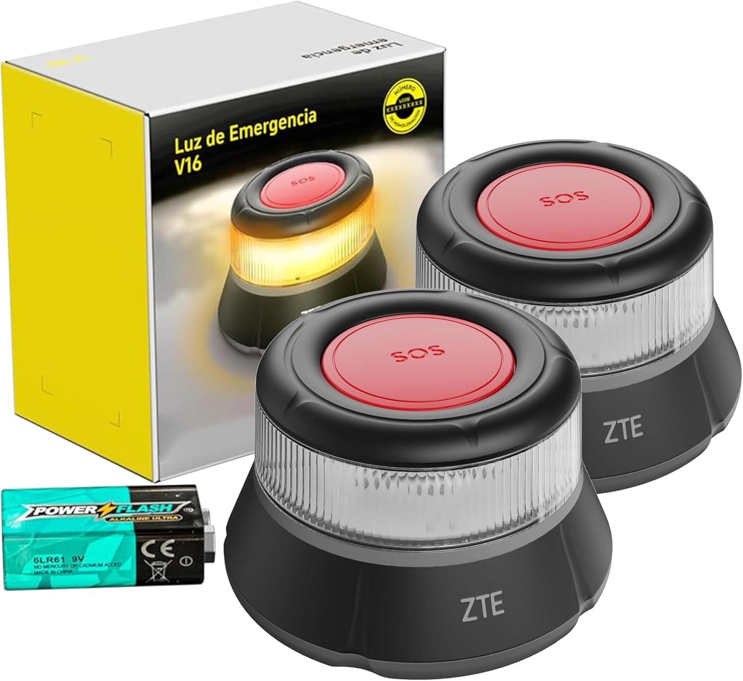 ZTE Luz Emergencia V16 Homologada DGT con Geolocalización, Baliza Coche Conectada DGT 3.0, Datos Incluidos hasta 10/2040, Pack 2 Unidades
