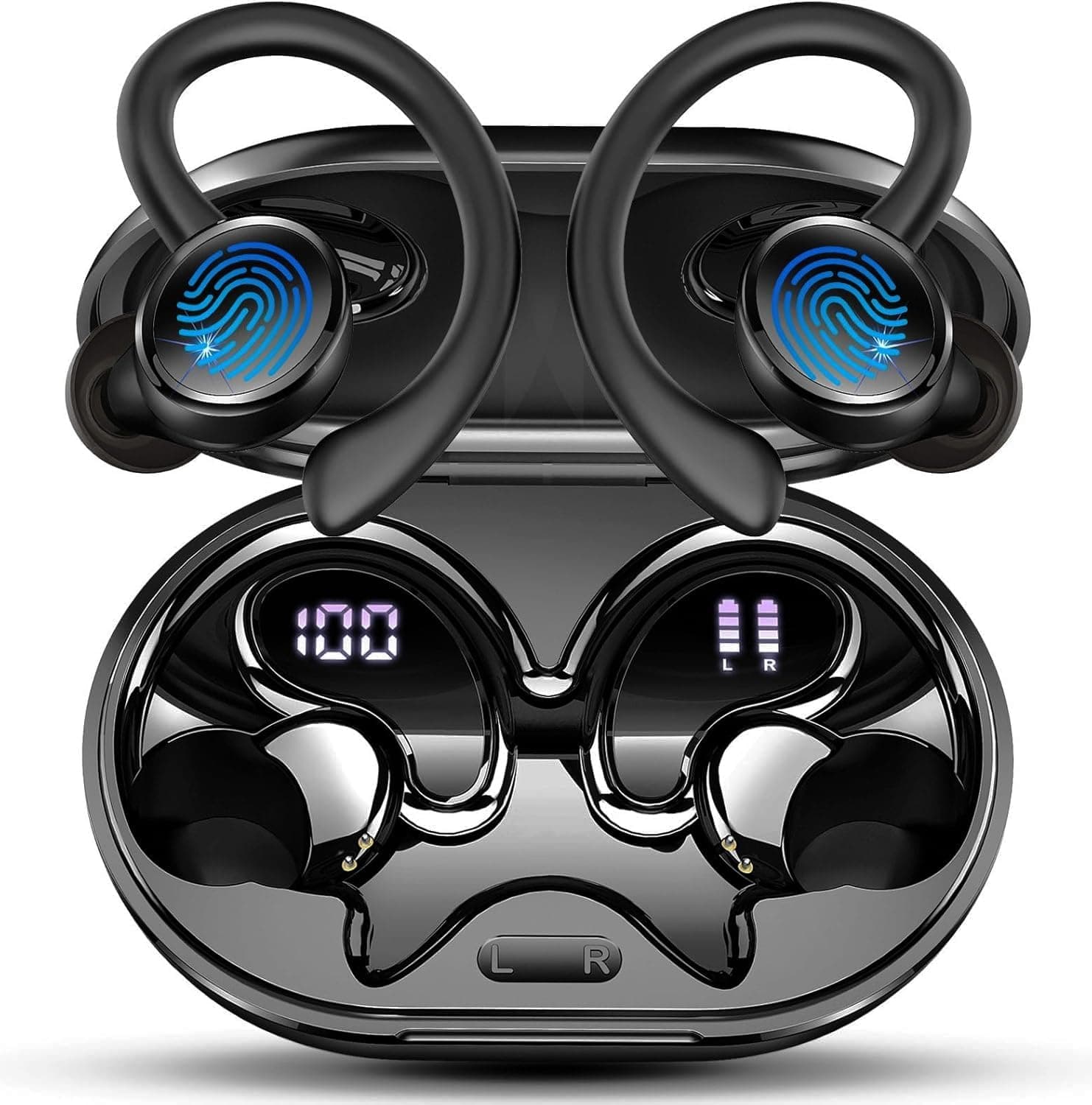 Auriculares Inalambricos Deportivos, Auriculares Bluetooth 5.4 HiFi Estéreo con 4 HD Mic, 60H Cascos Inalambricos Bluetooth con Cancelacion Ruido ENC, IP7 Impermeable Cascos, Pantalla LED/Control App