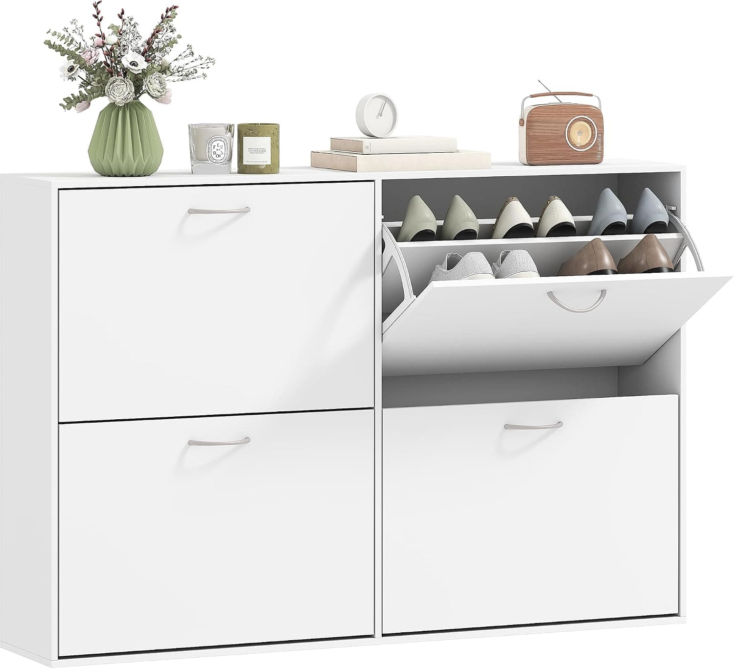 HOMCOM Zapatero Estrecho 4 Puertas para 16-24 Pares 120x24x81 cm Blanco