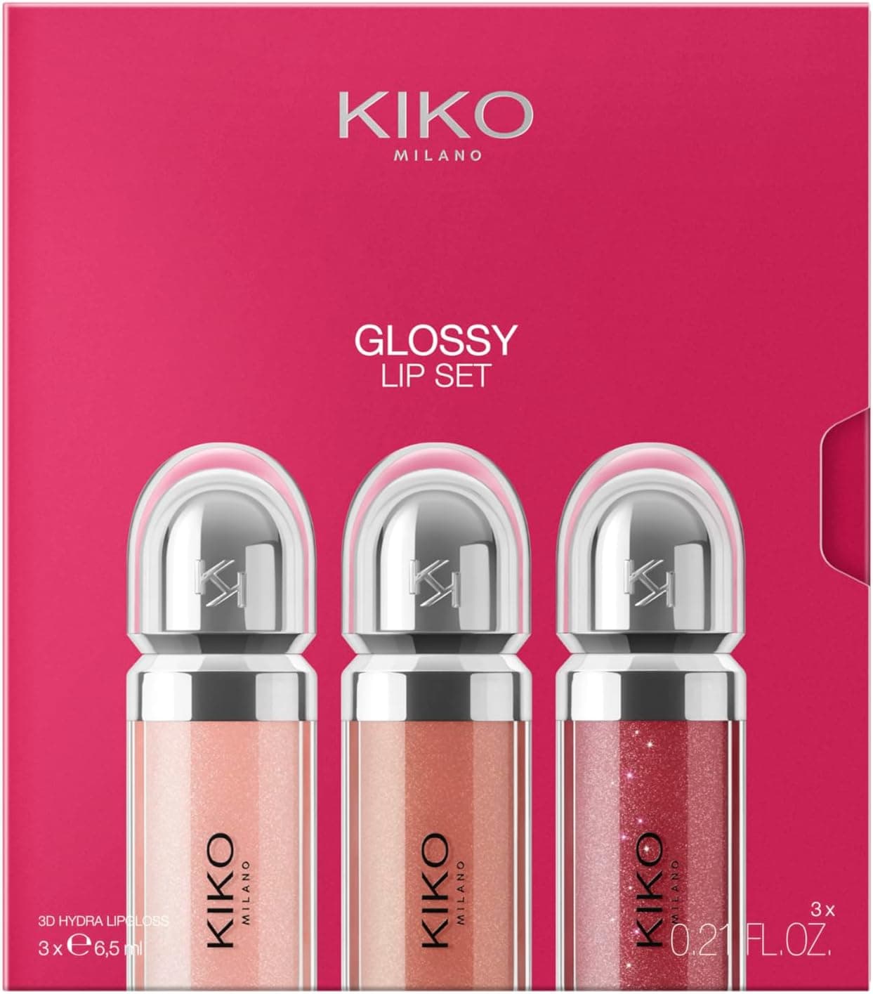 KIKO Milano Glossy Lip Set 03, Kit De Labios: 3 Brillos De Labios Hidratantes Efecto Volumen 3D