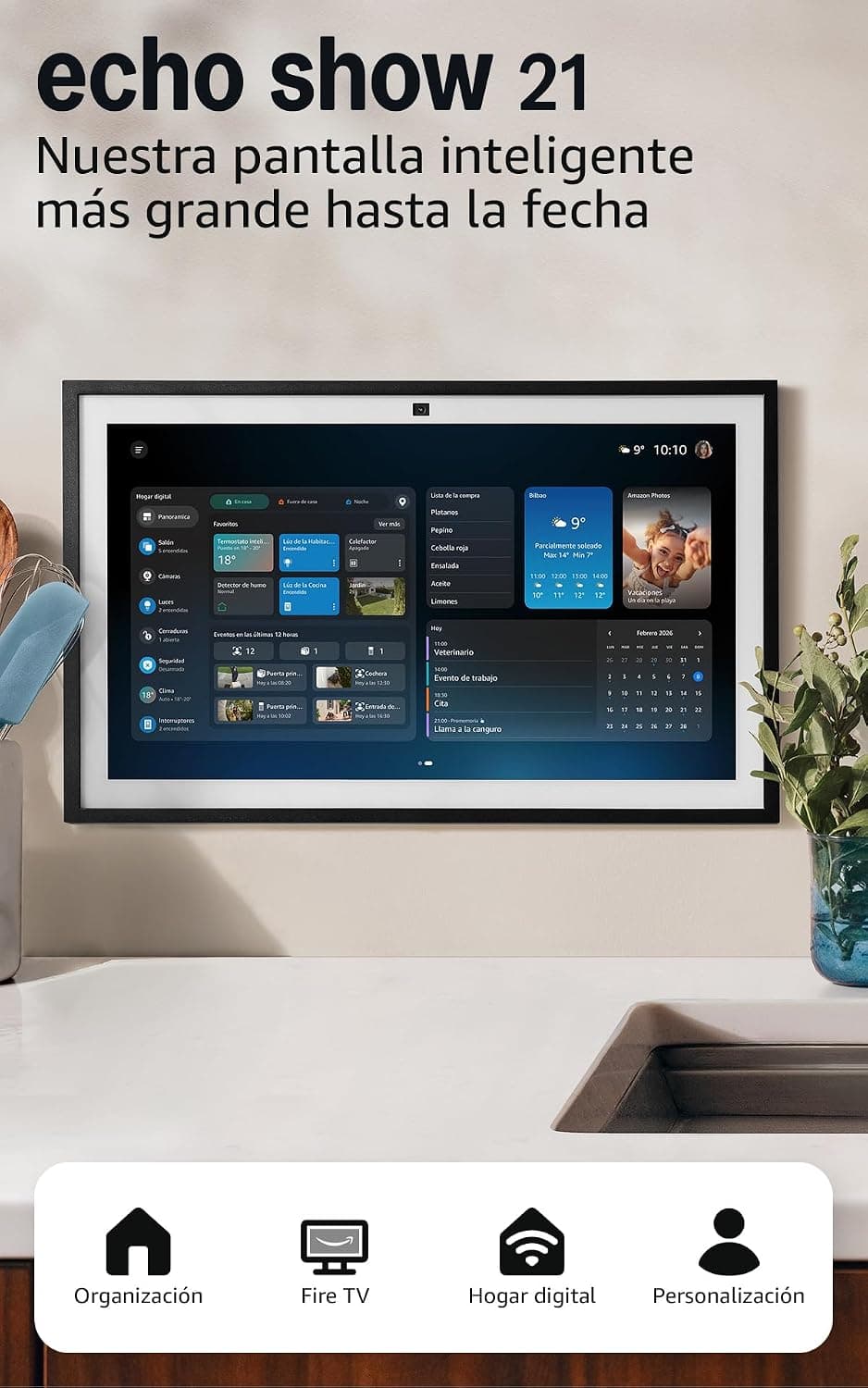 Amazon Echo Show 21 | Espectacular pantalla inteligente HD de 21" con Fire TV integrado, sonido rico y potente, reproducción en streaming HD inmersivo, con Acceso Anticipado a Alexa+
