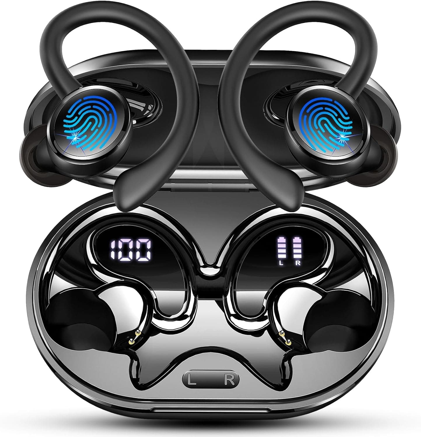 Auriculares Inalambricos Deportivos, Auriculares Bluetooth 5.4 HiFi Estéreo con 4 HD Mic, 60H Cascos Inalambricos Bluetooth con Cancelacion Ruido ENC, IP7 Impermeable Cascos, Pantalla LED/Control App