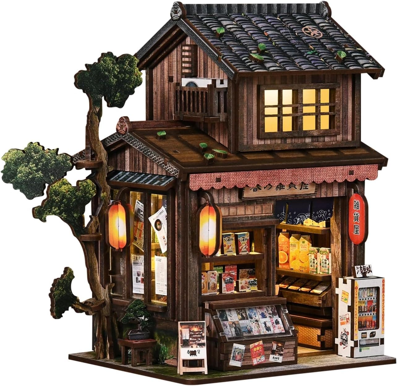 Book Nook DIY Kit-Tienda General Spring Day-Booknook Bausatz mit LED Licht，3D-Holzpuzzles Buchecke, DIY Puppenhaus Häuser，bastelset Erwachsene