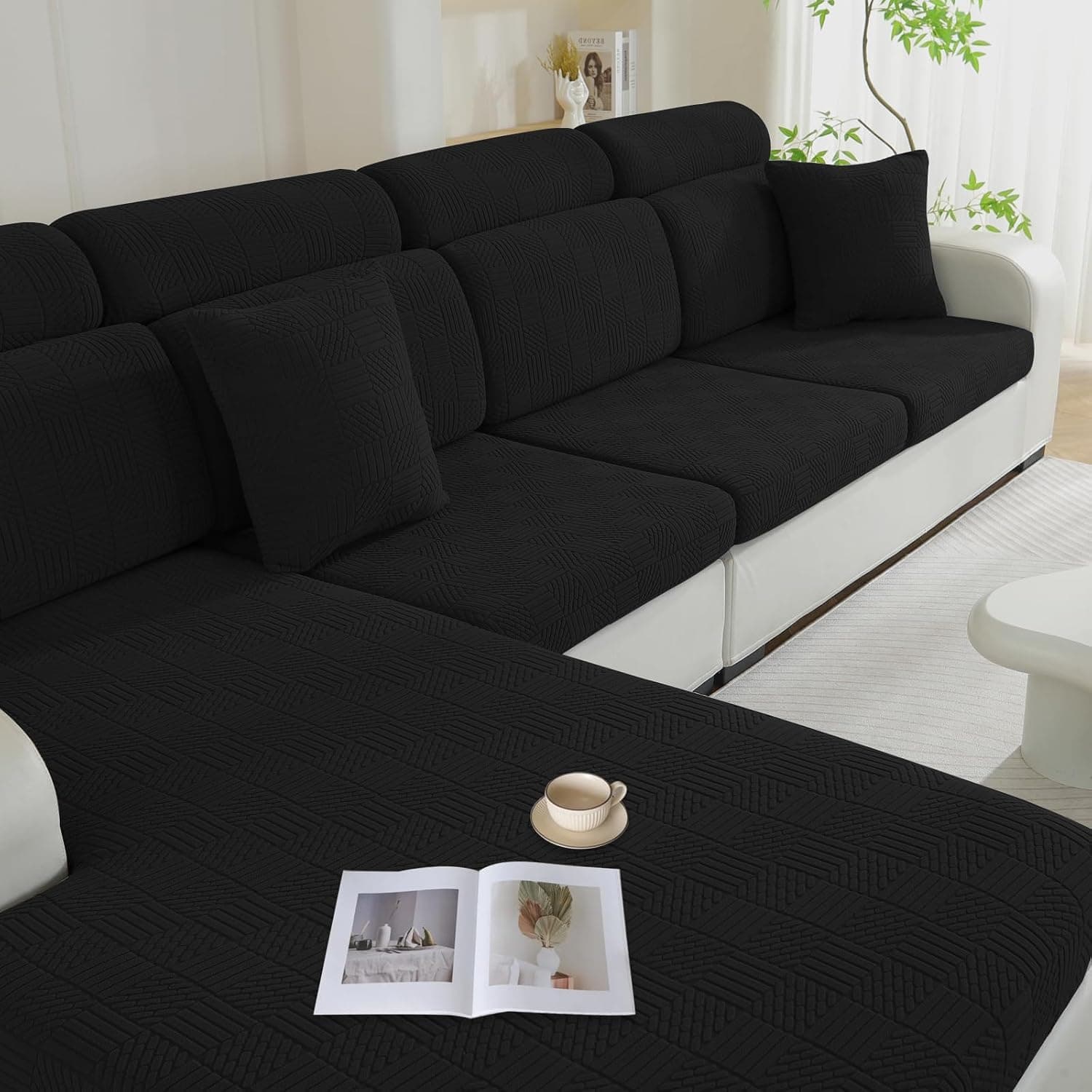 Ystyle Funda Asiento Sofa Ajustable, Alta Extensible Funda Sofa Cojin Separado, Antideslizante, Universal, Lavable, Protector de Muebles para Perros y Mascotas (1 Asiento-X, Negro)