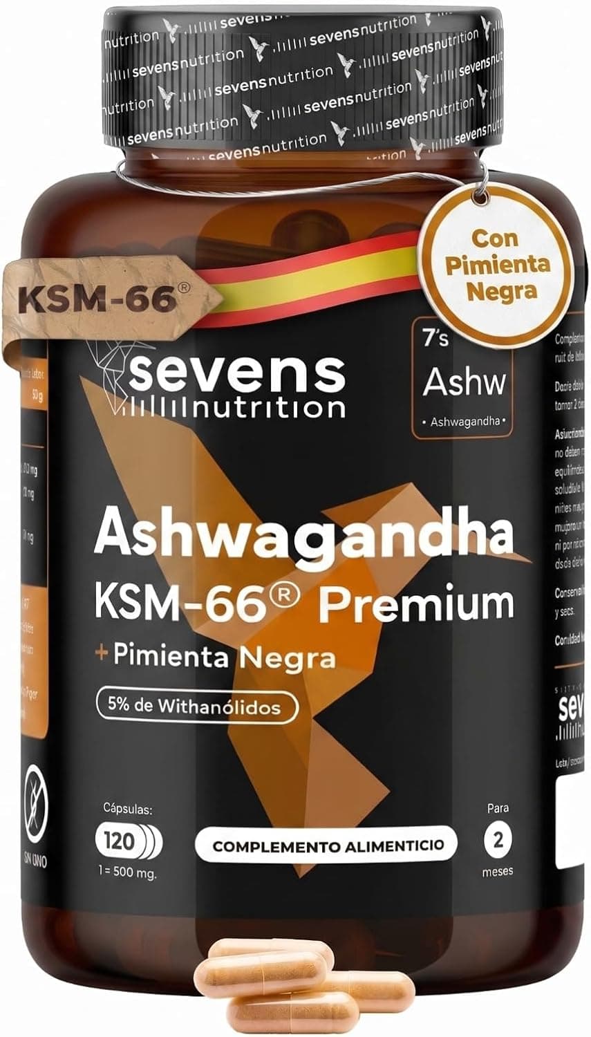 Ashwagandha KSM-66® Pura - 600mg de Ashwagandha Concentrada - 120 Cápsulas