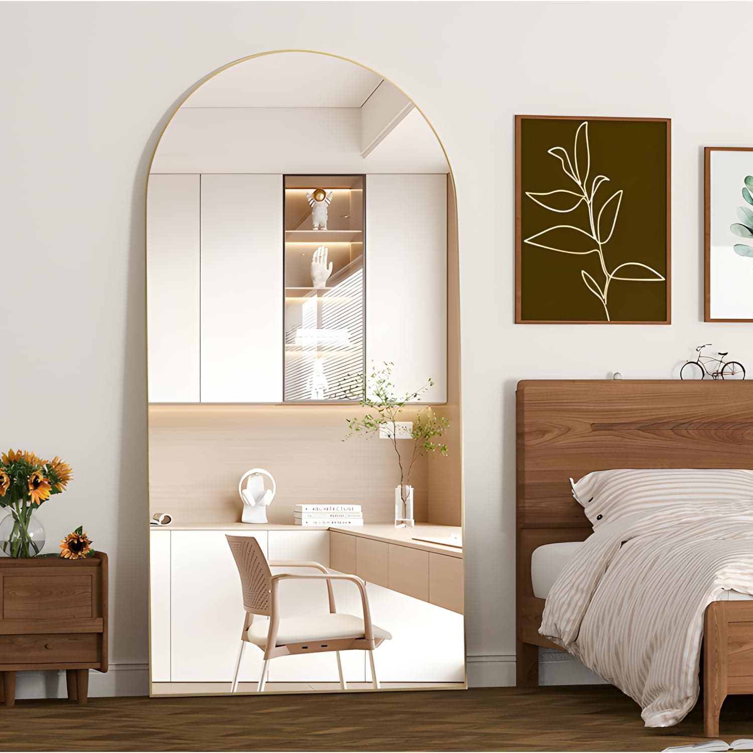 Espejo de Cuerpo Entero 180 x 80 cm Espejo arqueado Oro Espejo de Suelo arqueado con Soporte Colgado o Apoyado en la Pared para la Entrada del Dormitorio, Sala de Estar