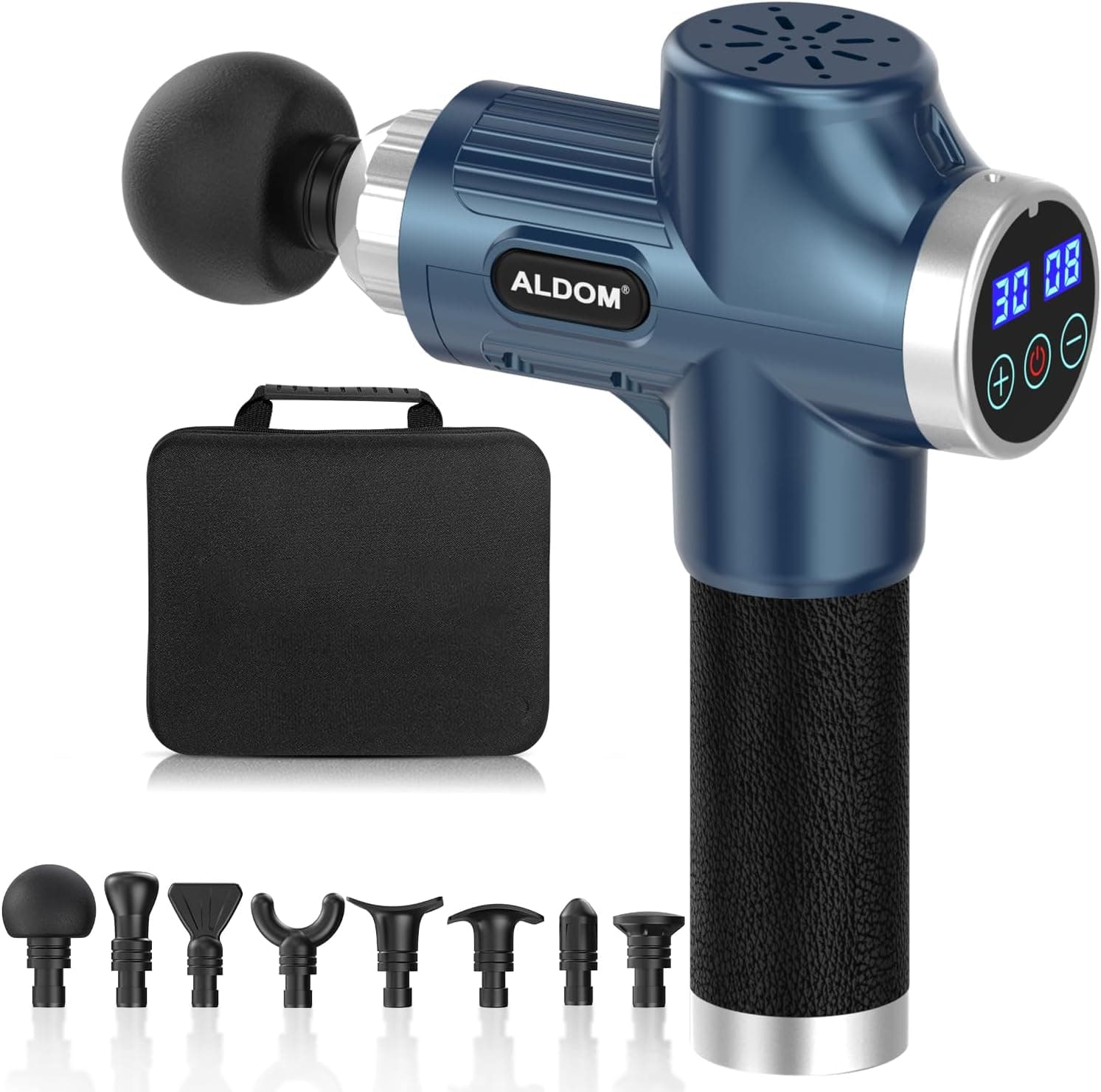 Pistola de Masaje Muscular, ALDOM Massage Gun Masajeadora Músculos Profesional y Carga Tipo C, 30 Niveles Ajustables, Silenciosos, 8 Cabezales Masajeador