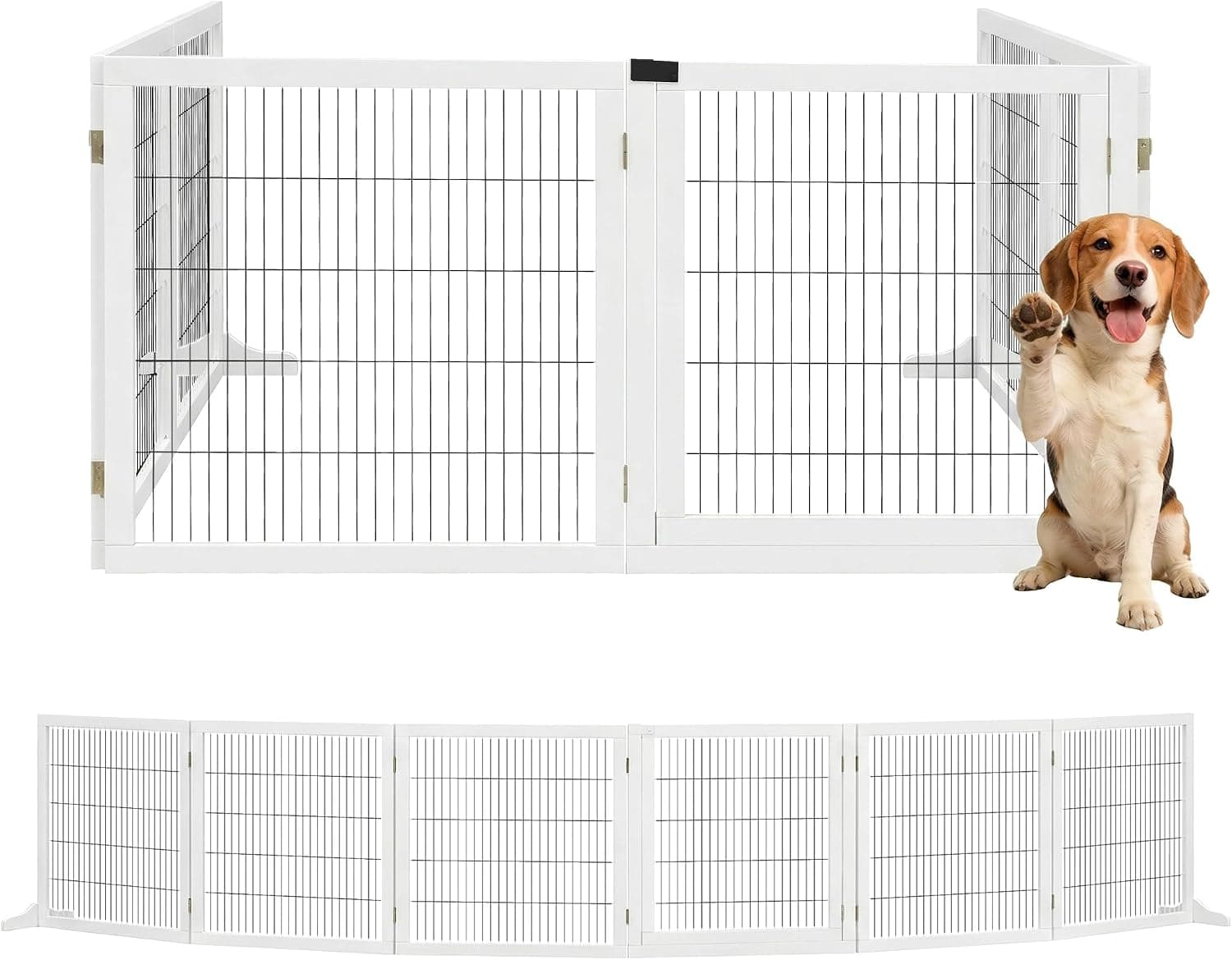 PawHut Barrera de Seguridad Perros de Madera Plegable 432x36x70 cm Blanco