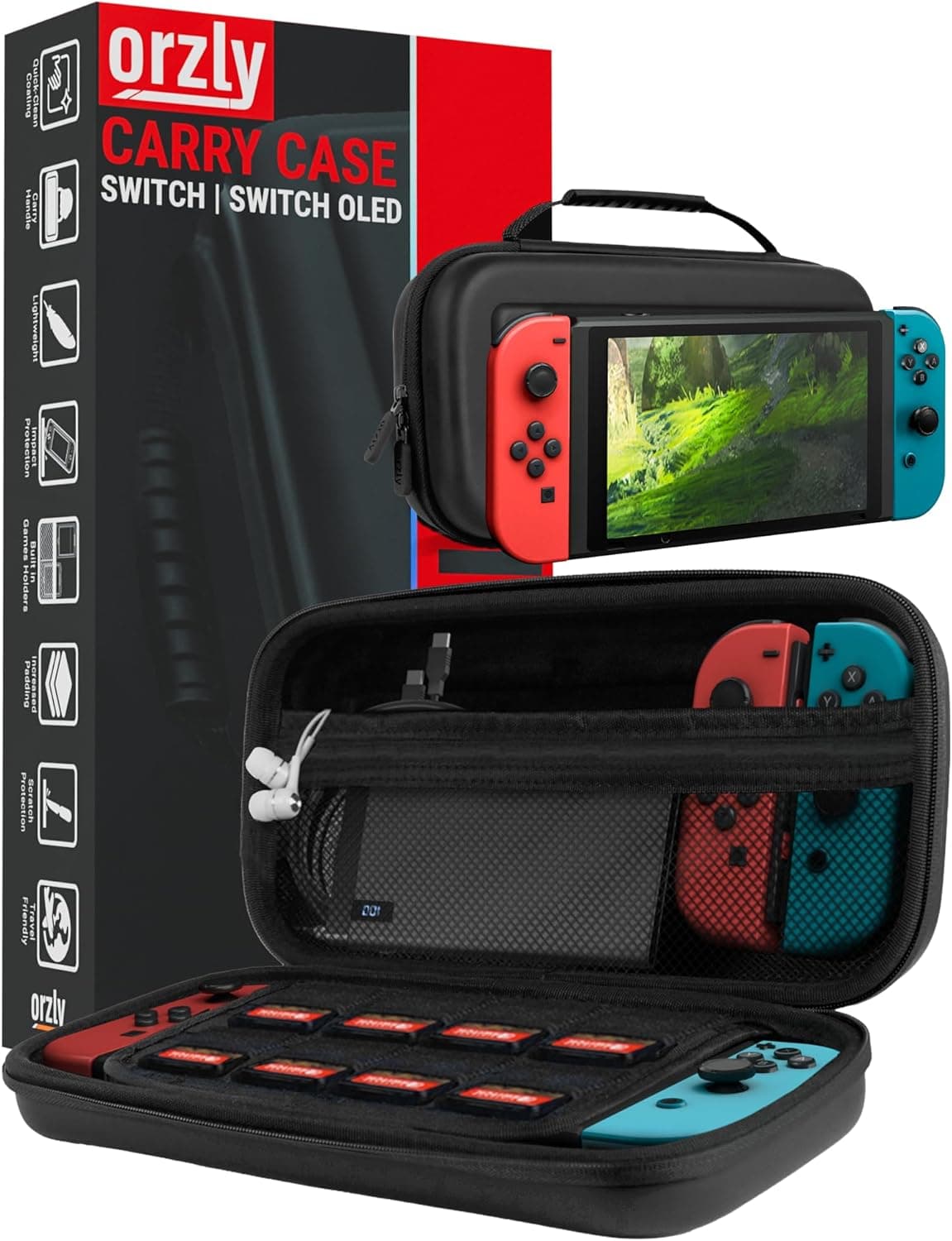 Orzly Estuche de Transporte Compatible con Switch OLED y Consola Switch Original - Estuche Protector de Viaje portátil rígido con Bolsillos de Almacenamiento