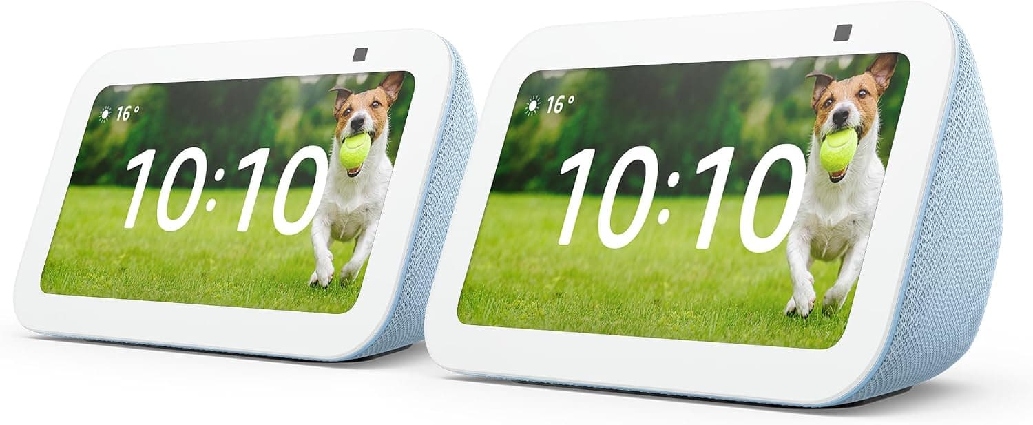 Echo Show 5 (Última generación) | Pantalla táctil inteligente diseñada para controlar tus dispositivos de Hogar digital y más | Gris azulado, con Acceso Anticipado a Alexa+ (Paquete de 2)
