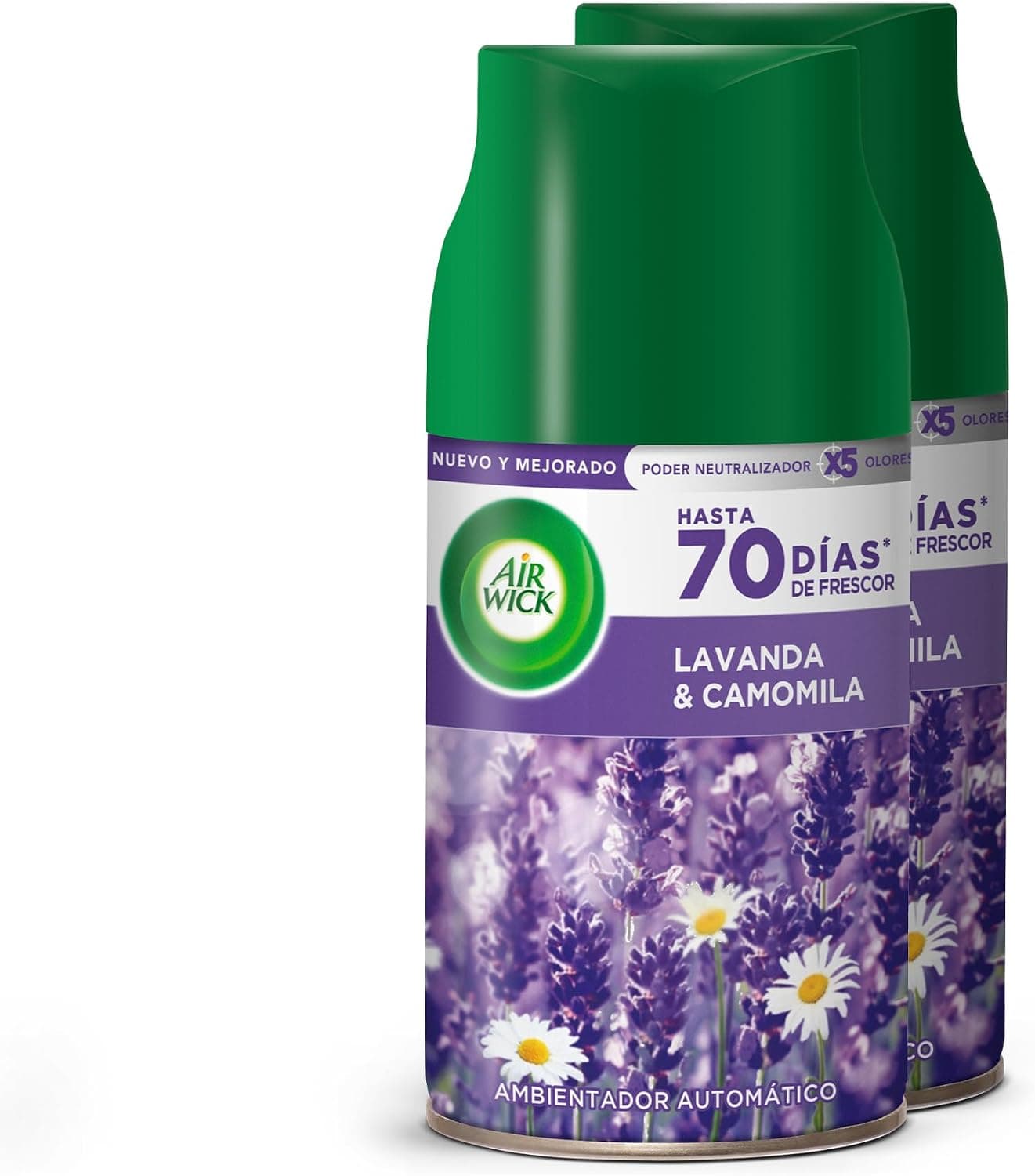 Air Wick Freshmatic - 2 Recambios de ambientador spray automático, esencia para casa con aroma Ambientador de Recambio Lavanda y Camomila - 250 ml x2