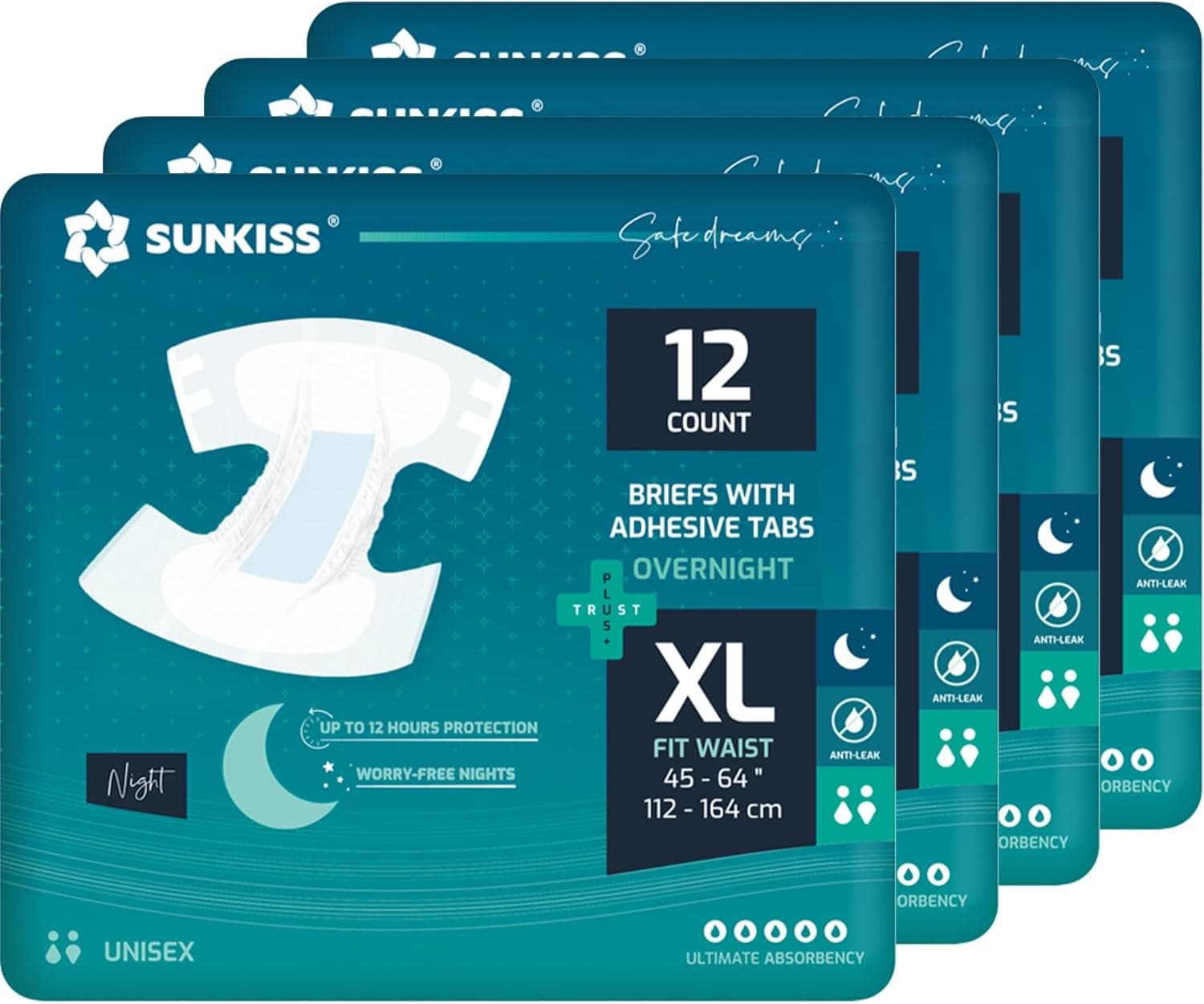 SUNKISS Pañales para Adultos Nocturnos Unisex XL, 48 Uds