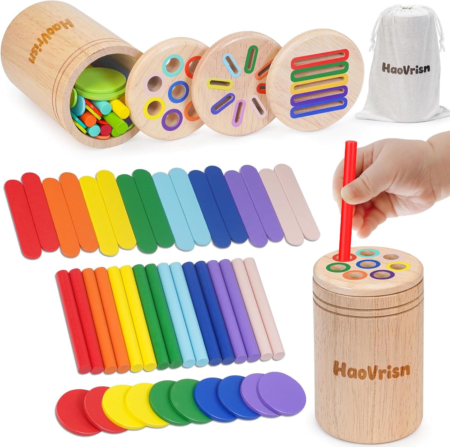 HaoVrisn Juguetes Niños 1 2 3 Años, Juguetes Montessori 1-3 Años, Juguetes Educativos de Apilar y Encajar 1 2 3 Años, Juguete Montessori de Madera para Clasificar Formas y Colores