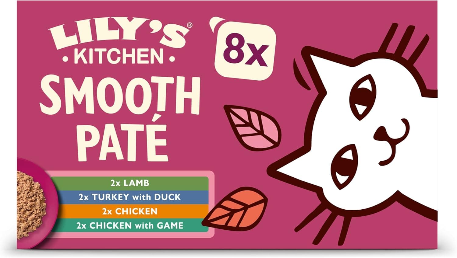 Lily's Kitchen Bandeja de alimento húmedo natural de tipo paté suave para gatos adultos: paquete variado de recetas sin cereales (32 x 85g Tarrinas)