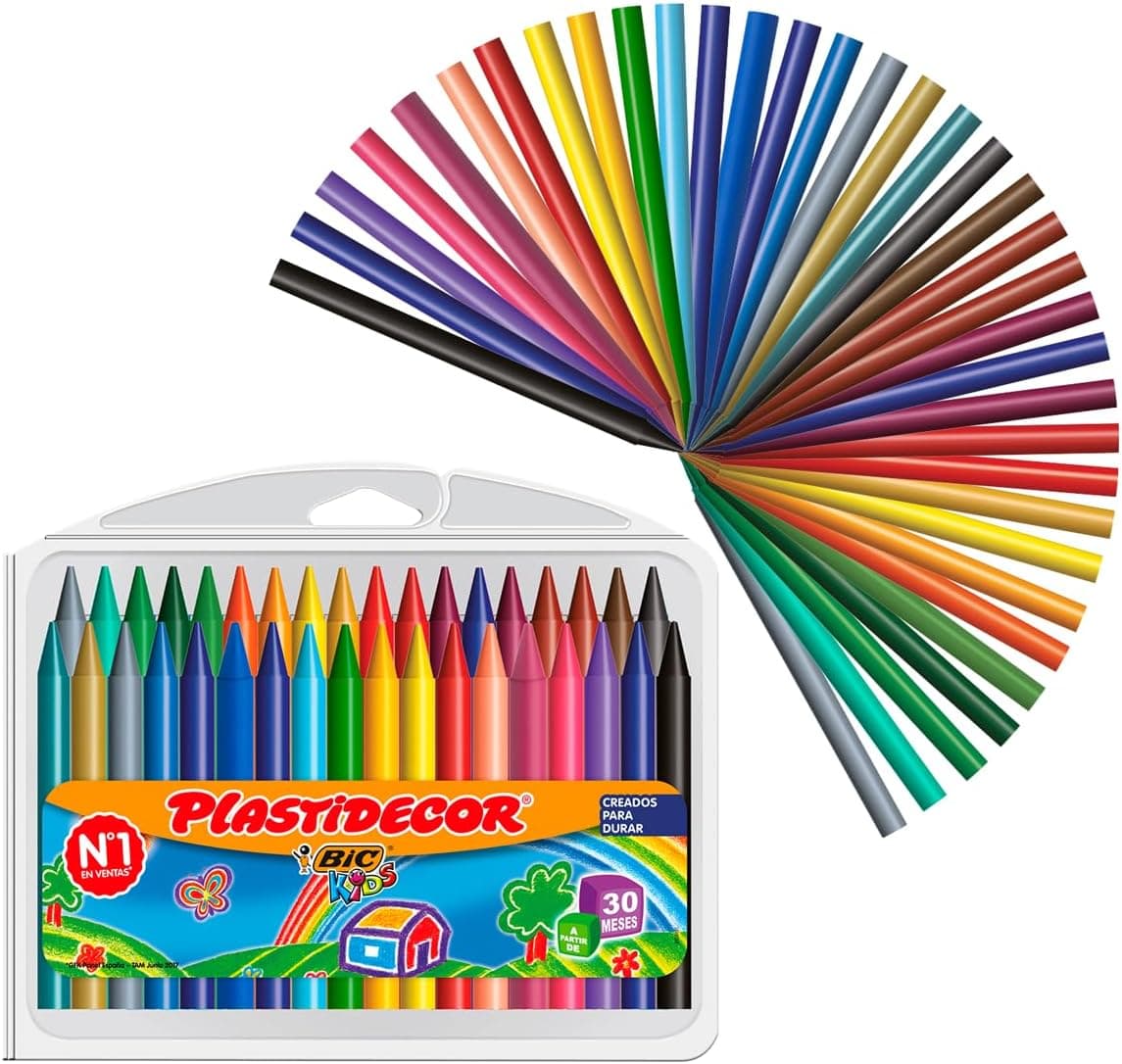 BIC Kids Ceras de Colores para Niños, Plastidecor, Colores Surtidos, Óptimo Para Colorear y Dibujar, Material Escolar, 36 Unidad (Paquete de 1), Clásico, Modelo Surtido