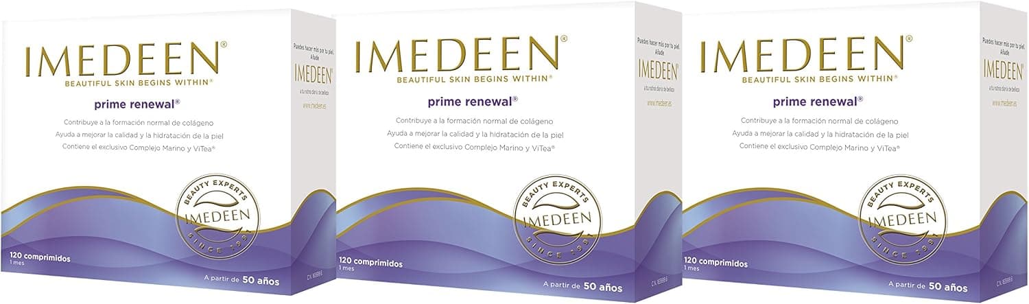 Imedeen Prime Renewal, Complemento Alimenticio con Vitamina C, Vitamina E y Zinc, Contribuye a la Formación de Colágeno, Pack de 3 x 120 comprimidos