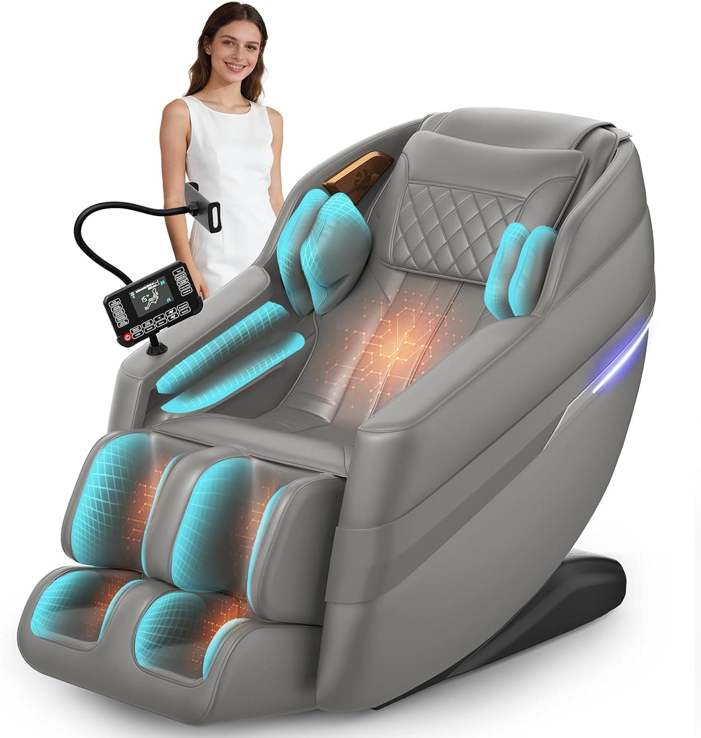 Sillón de masaje 3D SL-Track, sillón de masaje con 8 bolsas de aire, calefacción en piernas y cintura, masaje con rodillos para los pies, control por voz con IA y altavoz Bluetooth, modo gravedad cero