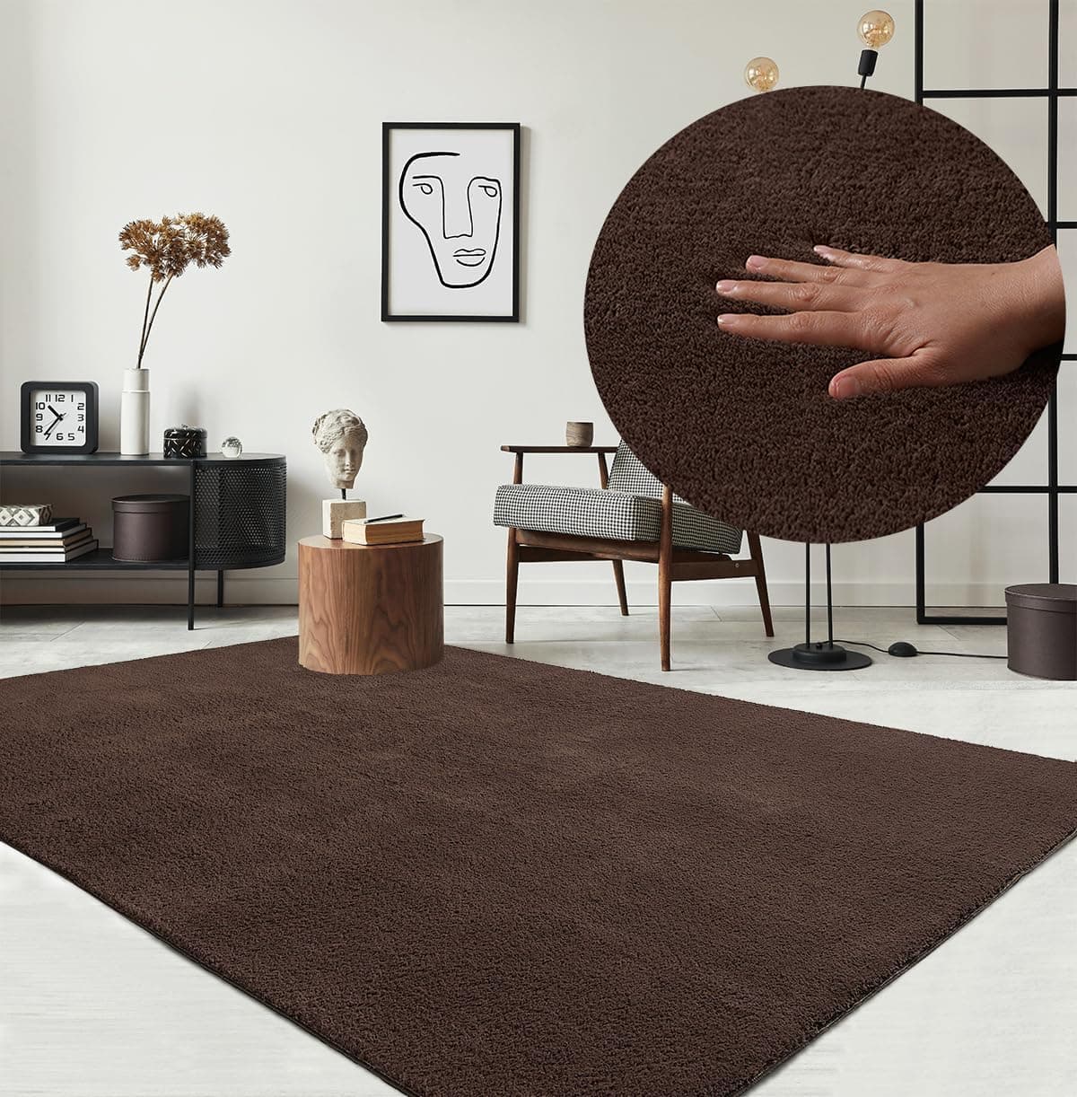 the carpet Relax - Alfombra Moderna y mullida de Pelo Corto, para salón, Parte Inferior Antideslizante, Lavable hasta 30 Grados, Muy Suave, Marrón, 80 x 150 cm