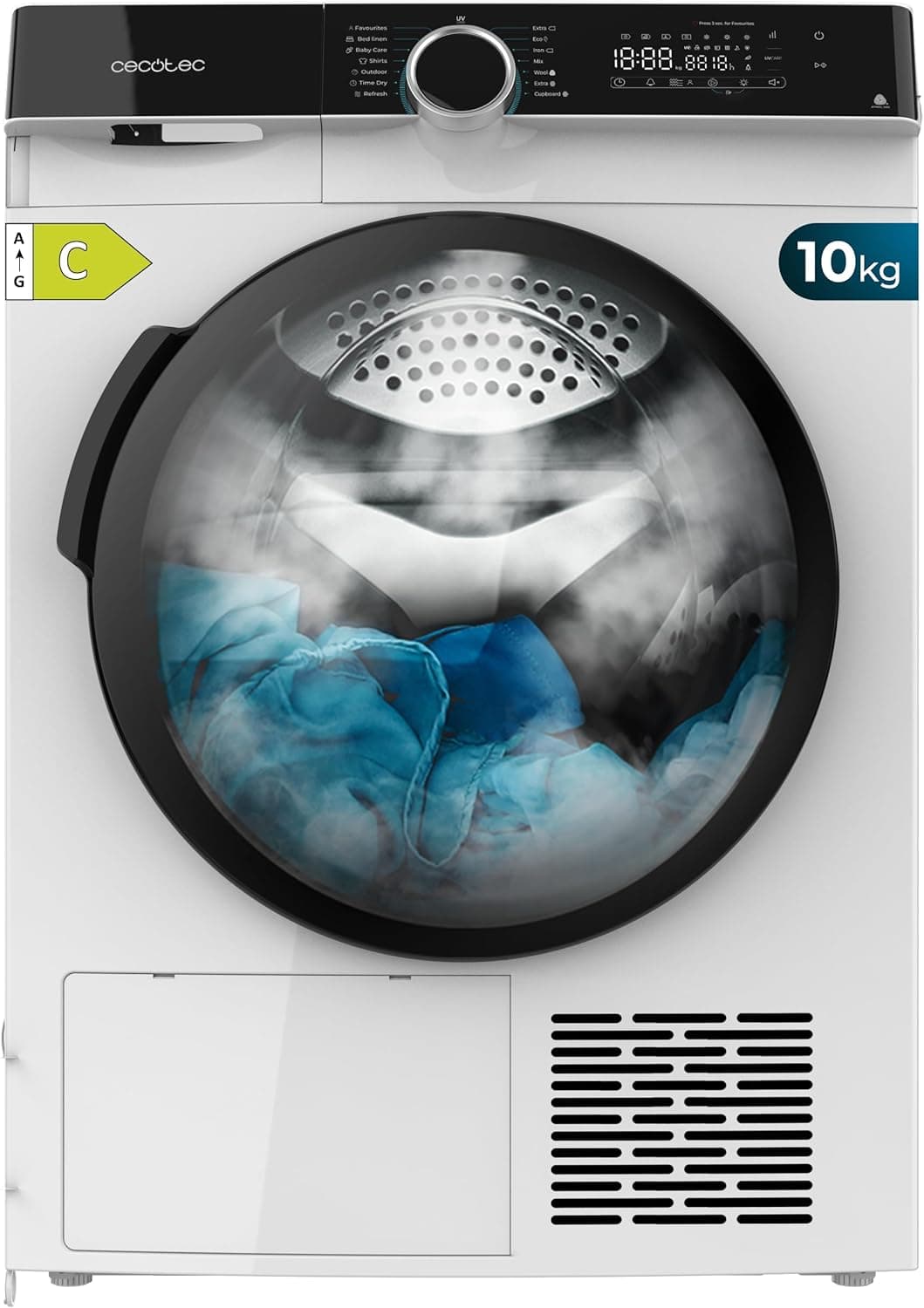 Cecotec Secadora de Ropa Bomba de Calor 10kg Bolero Dresscode Dry 10505 Inverter. Clase Equivalente A+++, 14 Programas, Funciones como UV Care, Planchado Fácil, Certificación Woolmark, Blanca