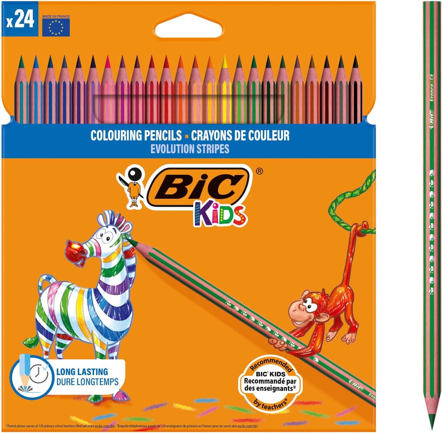 BIC Kids Evolution Stripes Lápices de colores - colores Surtidos, Blíster de 24 unidades