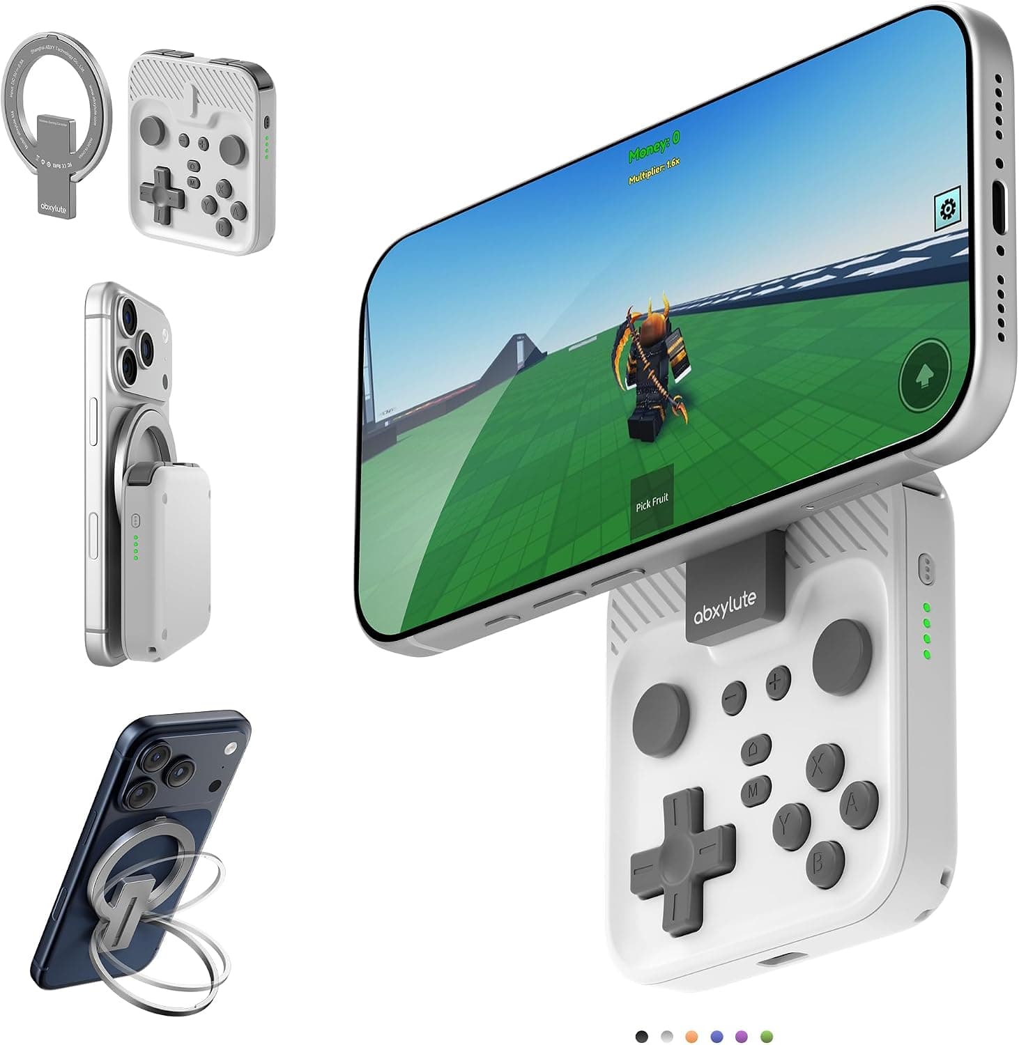abxylute Controlador de juegos móvil M4 Snap-On para Android y iPhone, controlador portátil ligero para teléfono, soporte para gamepad retro de bolsillo, doble joystick turbo (blanco)