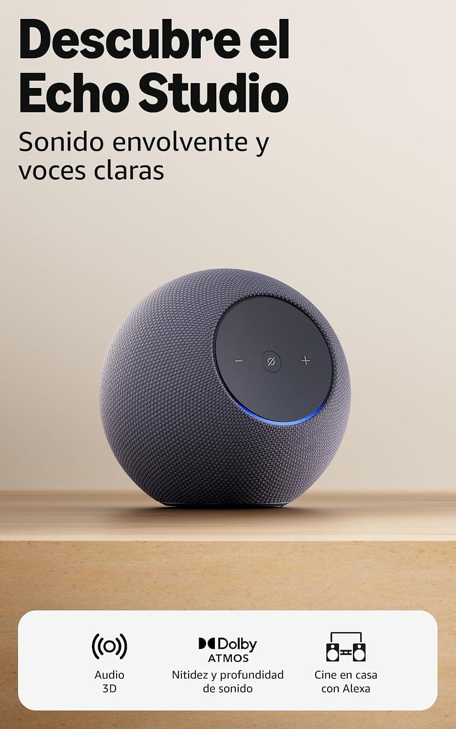 Amazon Echo Studio (última generación), diseño compacto, audio 3D inmersivo y Dolby Atmos, (grafito), con Acceso Anticipado a Alexa+