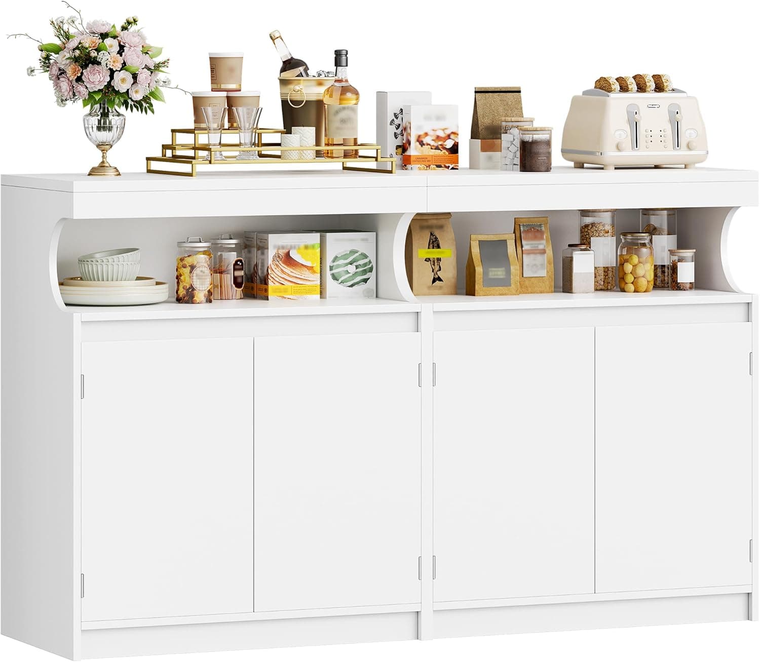 Hzuaneri Aparador, Armario de Cocina, 4 Puertas, 40 x 140 x 85 cm, Blanco