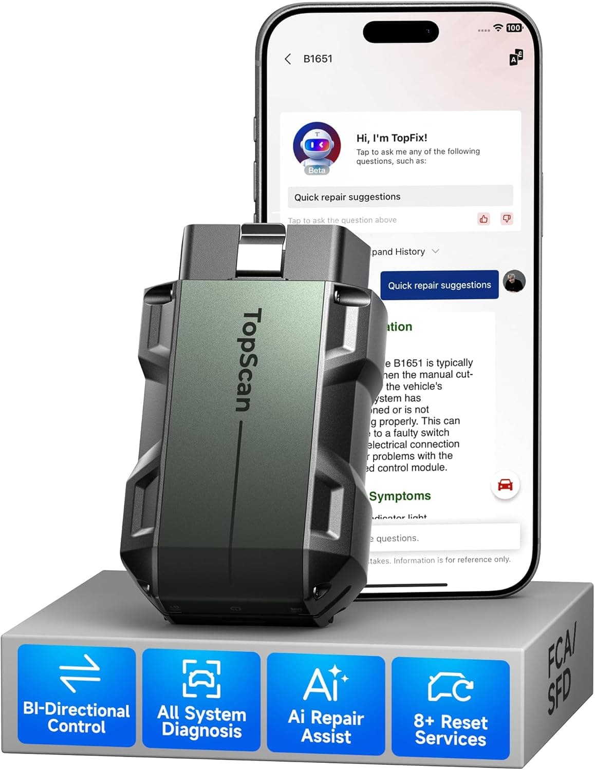 TOPDON TopScan Lite OBD2 Diagnosis, Bluetooth Diagnosis Coche Multimarca